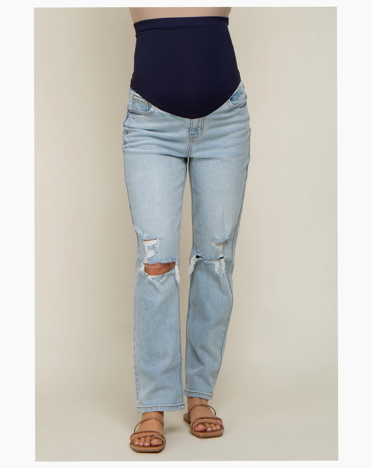 Maternity Light Blue Distressed Knee Jeans