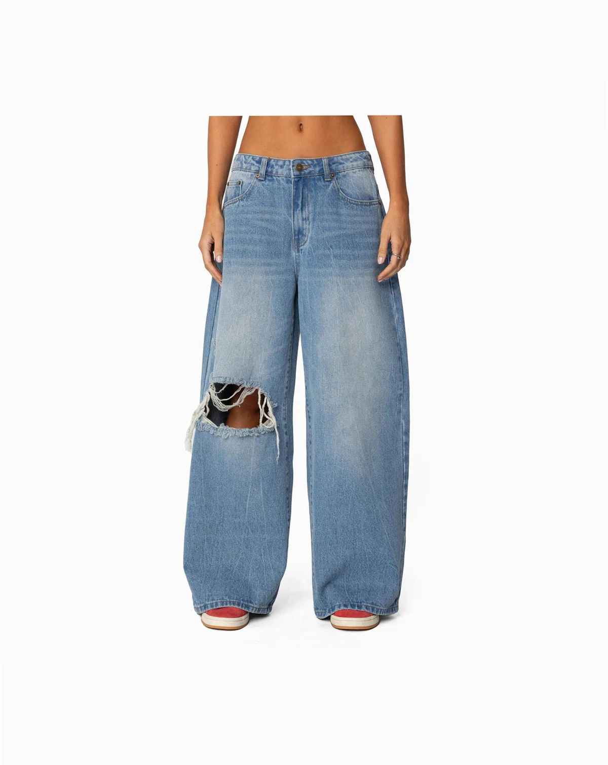 Womens Distressed Low Rise Baggy Jeans