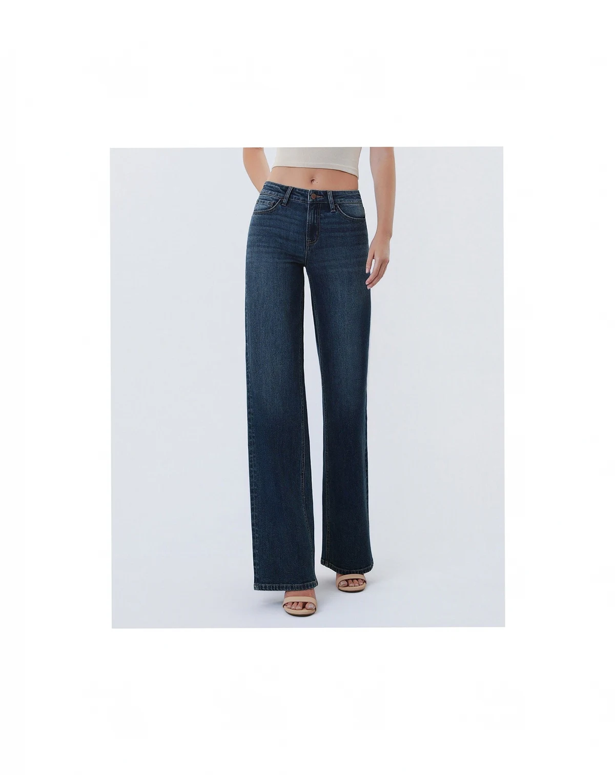 Women's Mid Rise Full Length Wide Leg Jeans