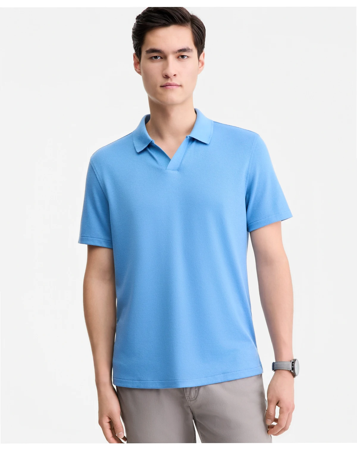 Men's Textured Jacquard Johnny-Collar Polo Shirt, Macy's Exclusive