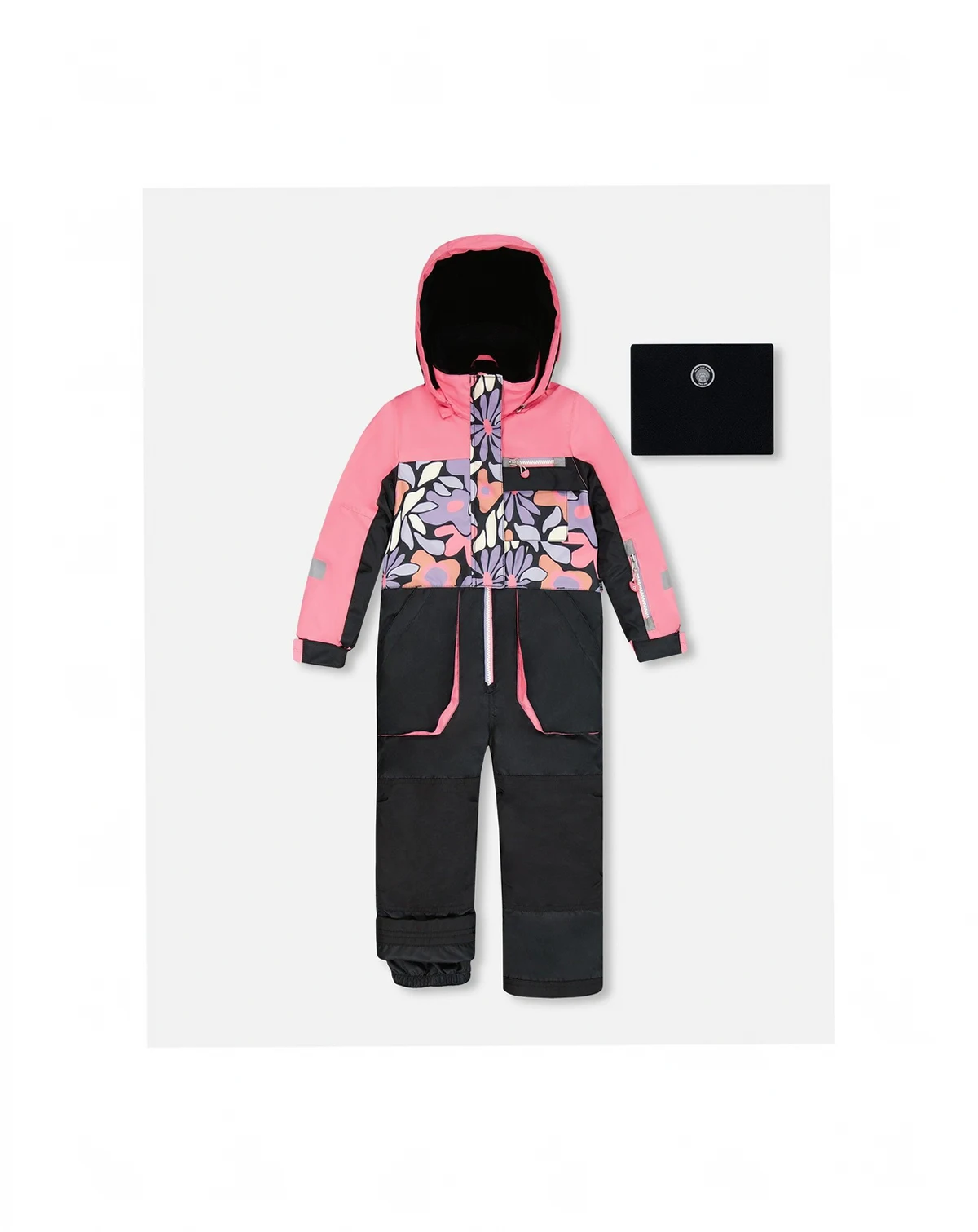 Girl One-Piece Play Snowsuit Black Retro Flower Print - Toddler|Child