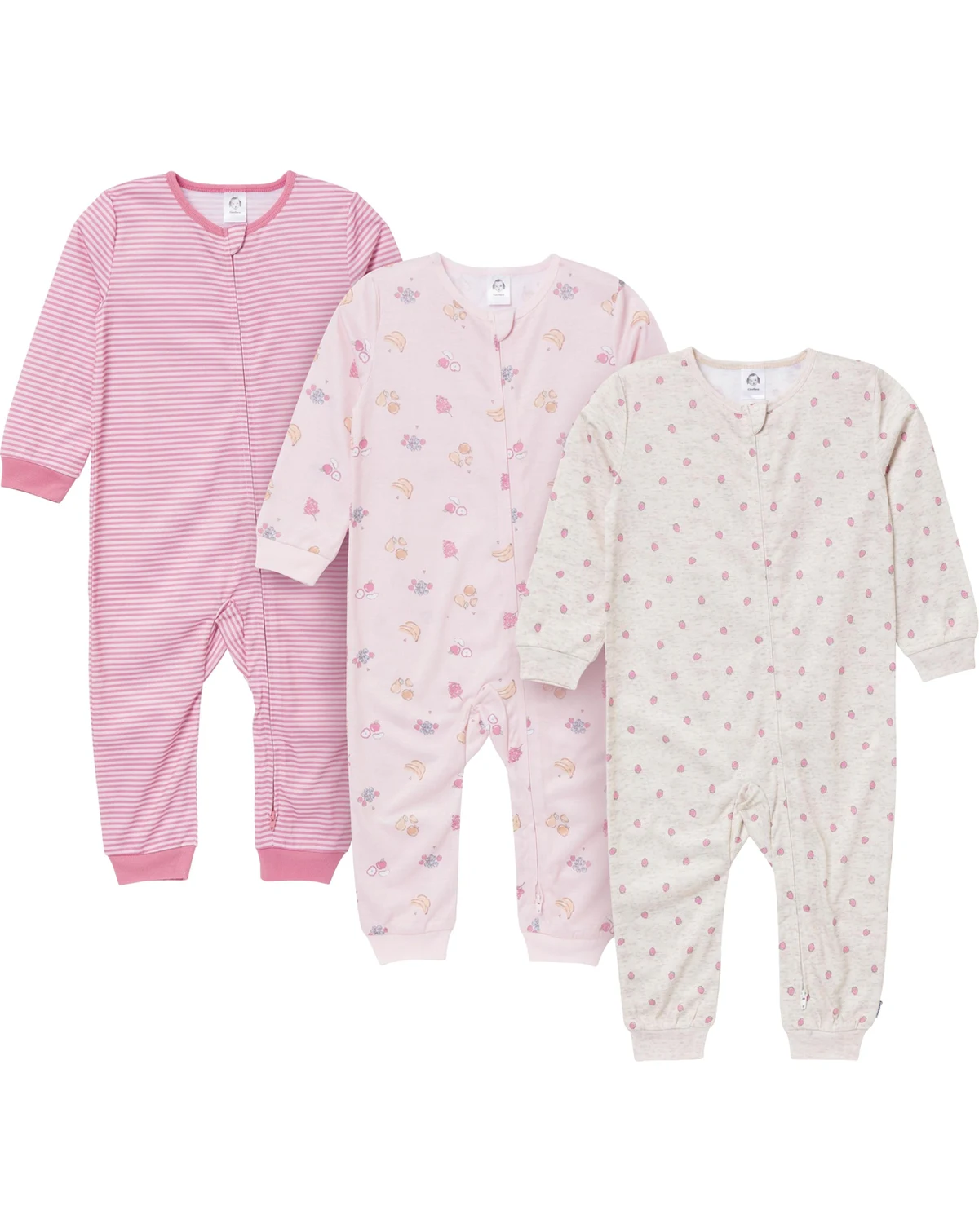 Toddler Girls Footless Pajamas with Reverse Zipper, 3-Pack