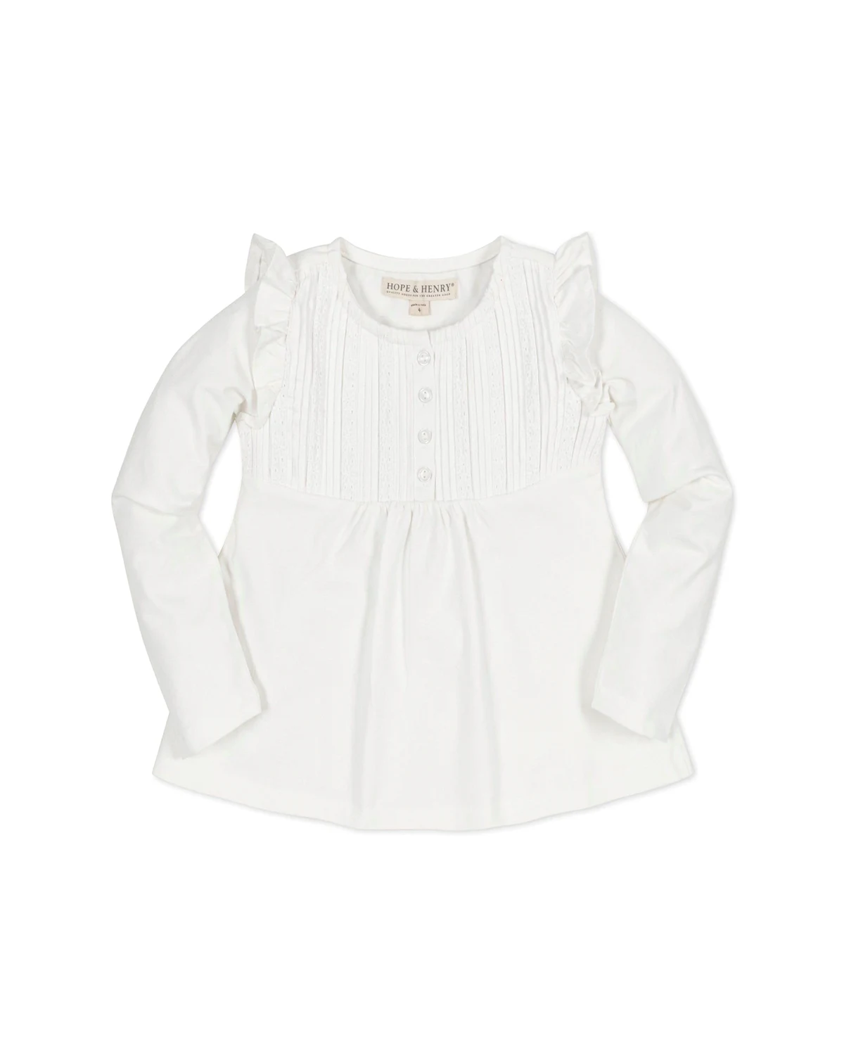 Toddler Girls Long Sleeve Flutter Pintuck Knit Top