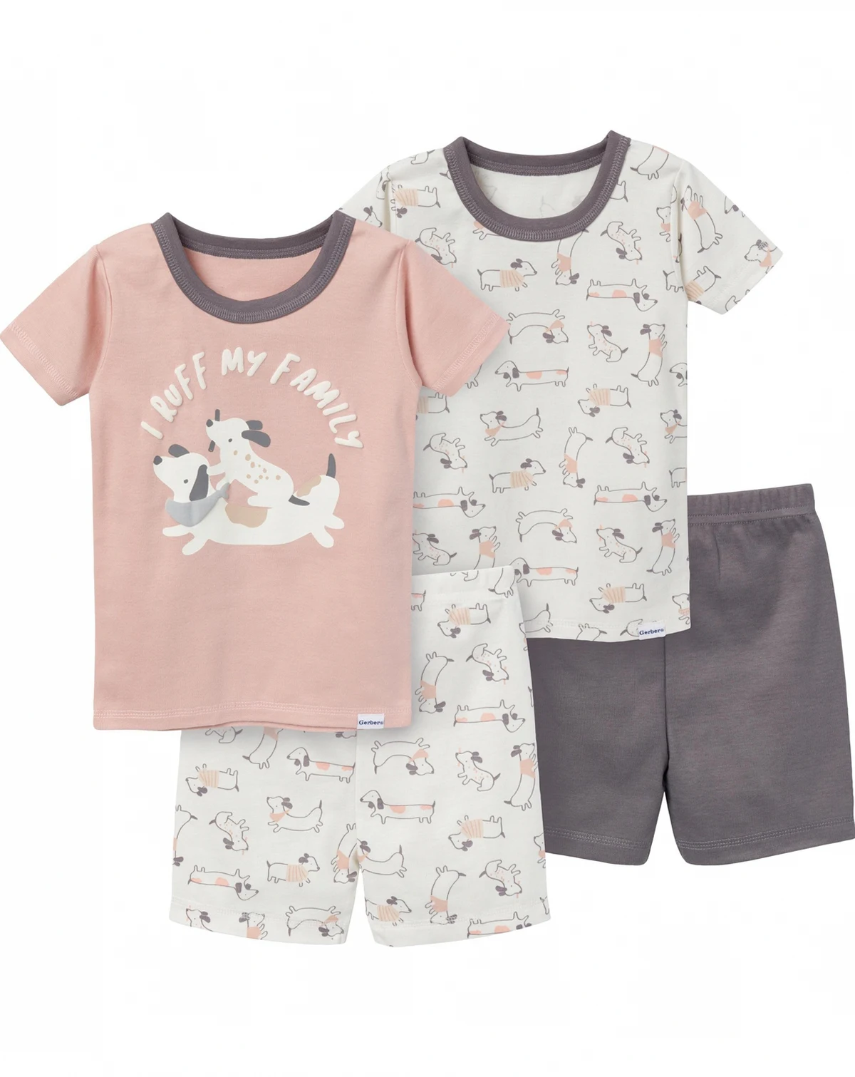 Baby Girls Top and Shorts Pajama Sets, 4-Piece, Stripes