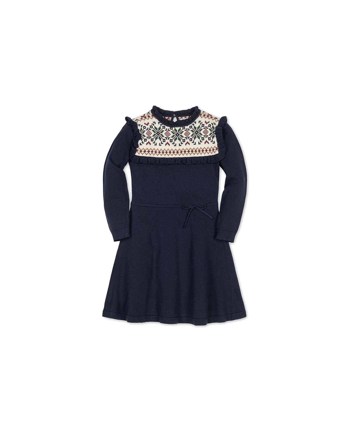 Toddler Girls Organic Ruffle Collar Fair Isle Yoke Sweater Dress