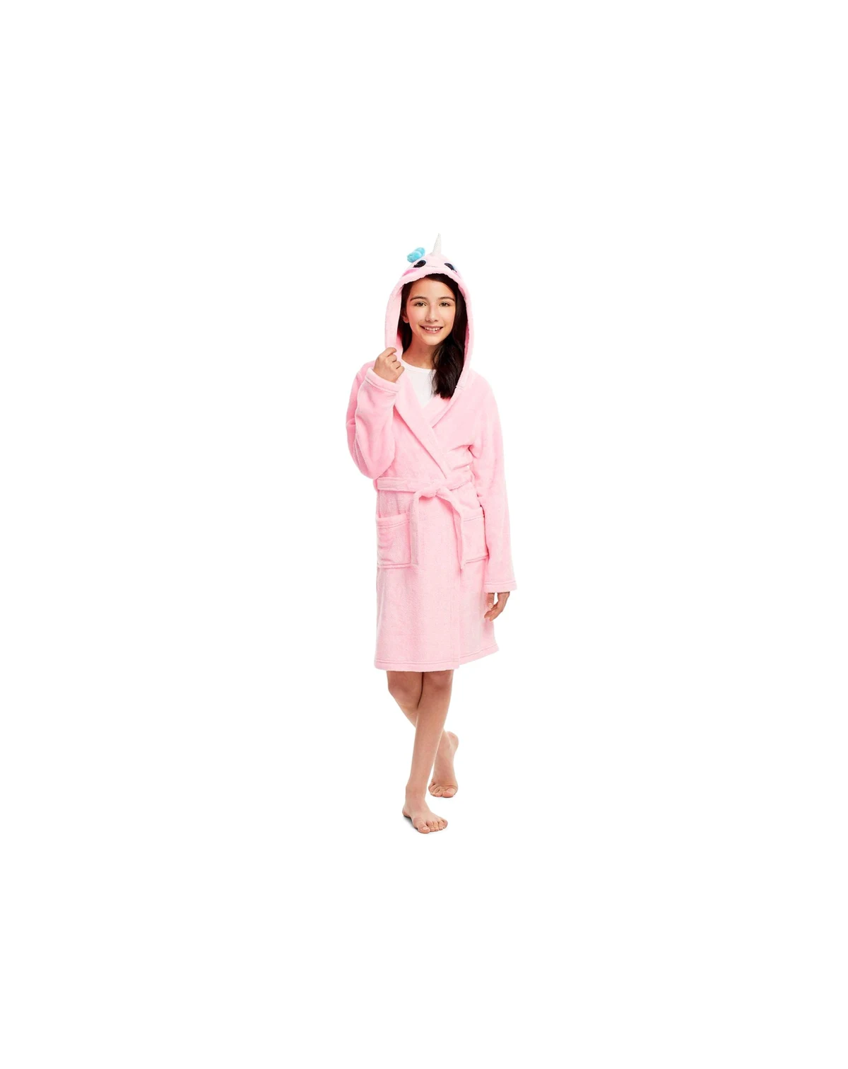 Toddler|Child Girls Plush Bath Robe Hooded Flannel Fleece Sleep Robe Kids Sleepwear