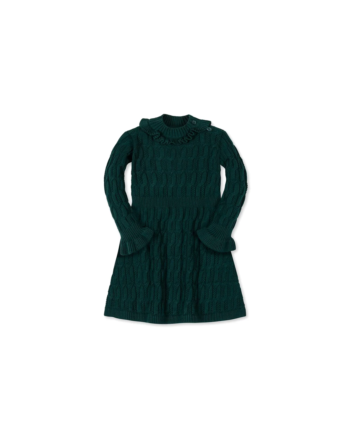Toddler Girls Organic Ruffle Edge Cable Knit Sweater Dress