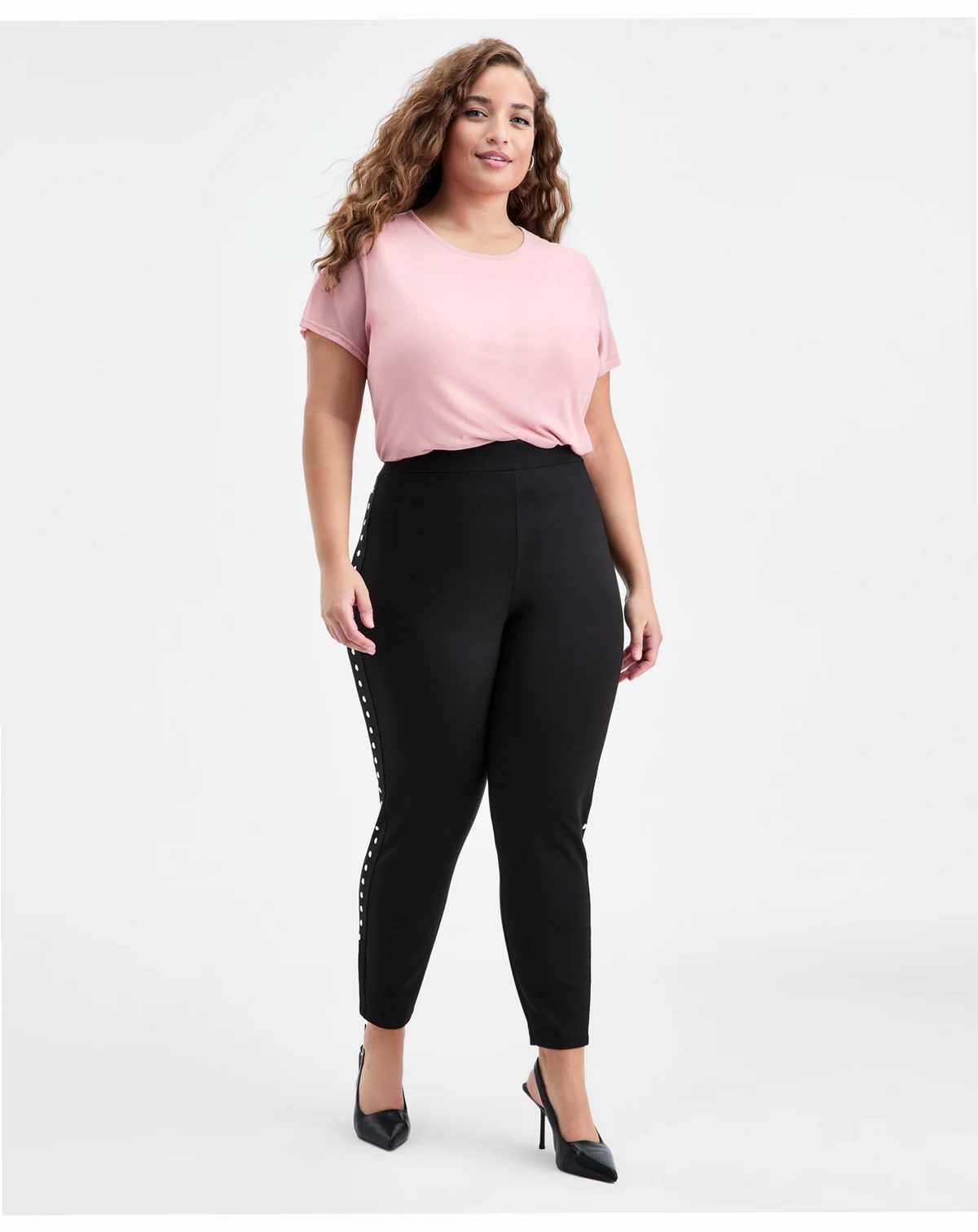 Trendy Plus Size Studded Pull-On Bodycon Leggings