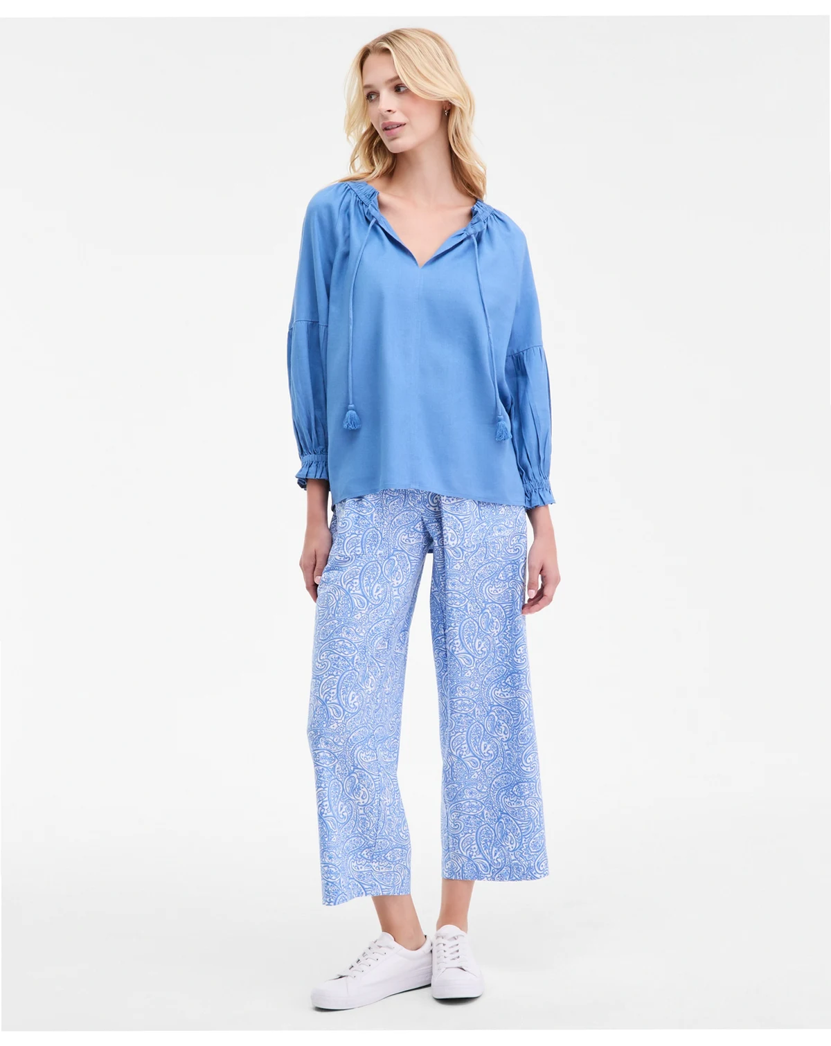 Nautica Women's Printed Linen-Blend Drawstring Pants