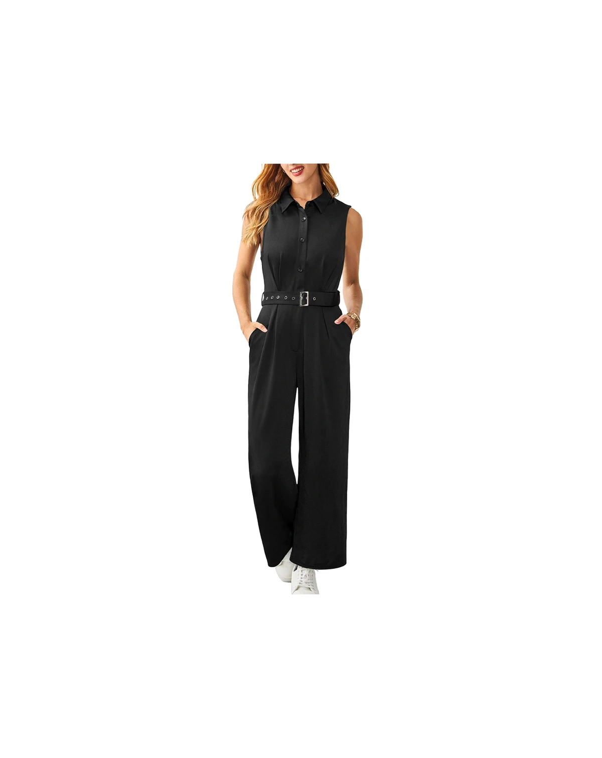 Women's Elegant Belted V-Neck Jumpsuit
