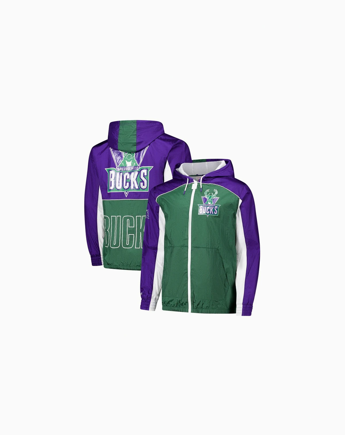 Men's Green/Purple Milwaukee Bucks Hardwood Classics Big Shot Premium Full-Zip Windbreaker Jacket