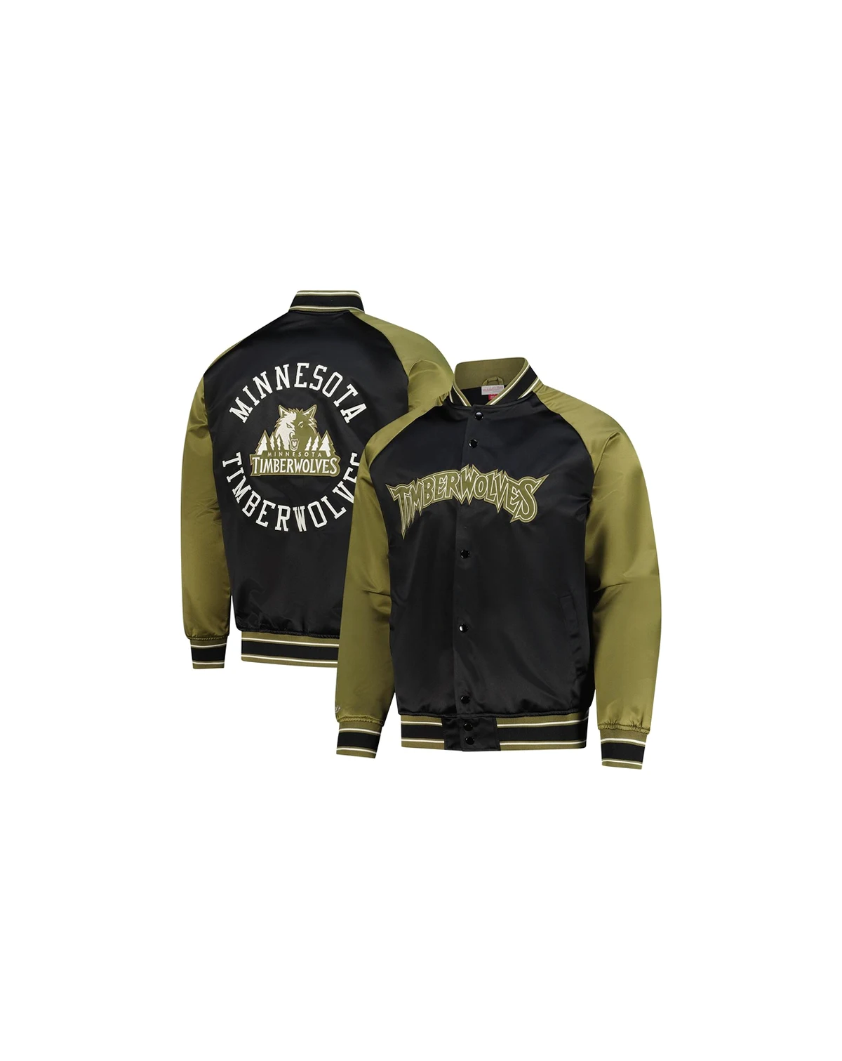 Men's Olive/Black Minnesota Timberwolves Clutch Satin Raglan Full-Snap Jacket