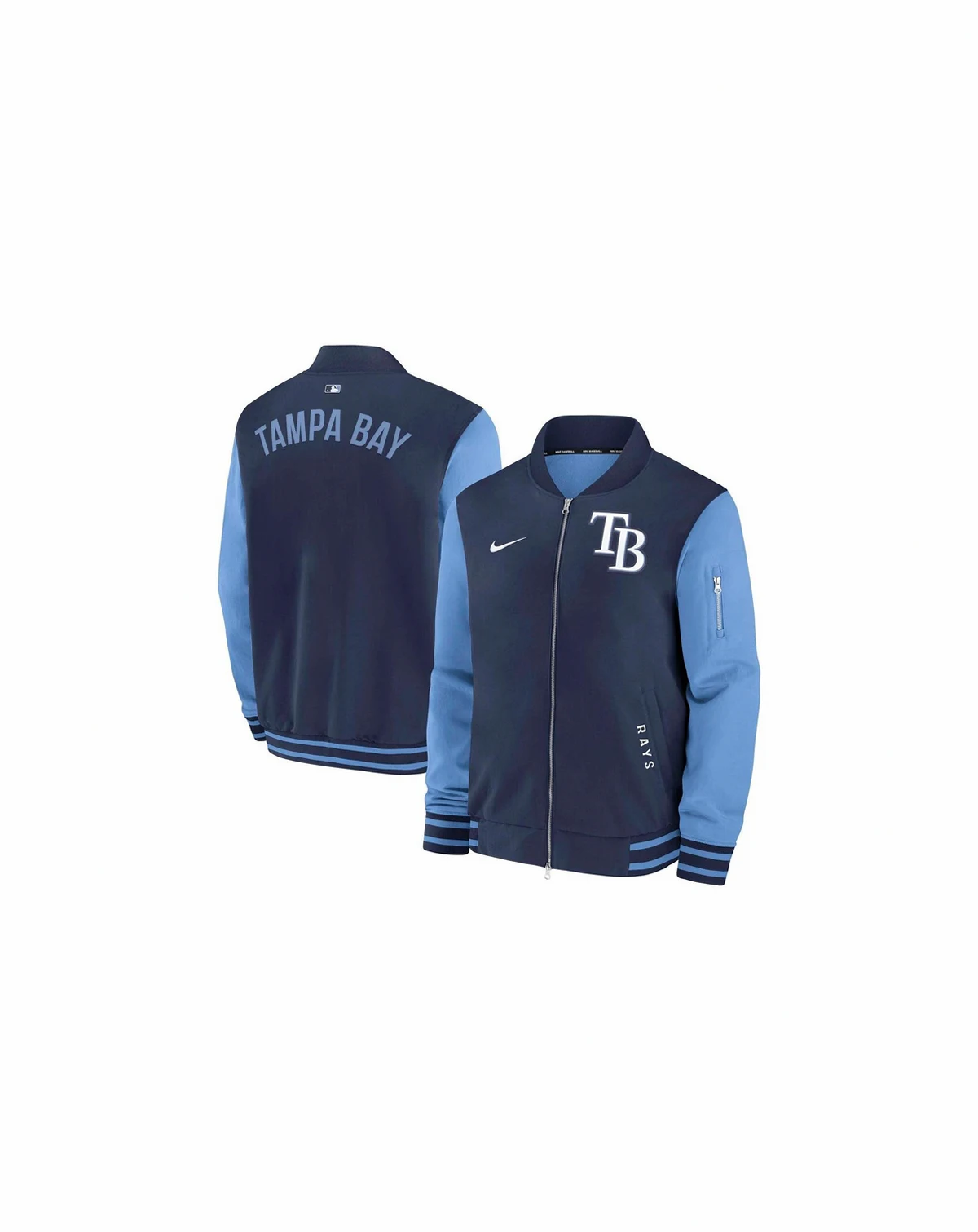 Men's Navy/Light Blue Tampa Bay Rays Authentic Collection Dugout Full-Zip Bomber Jacket