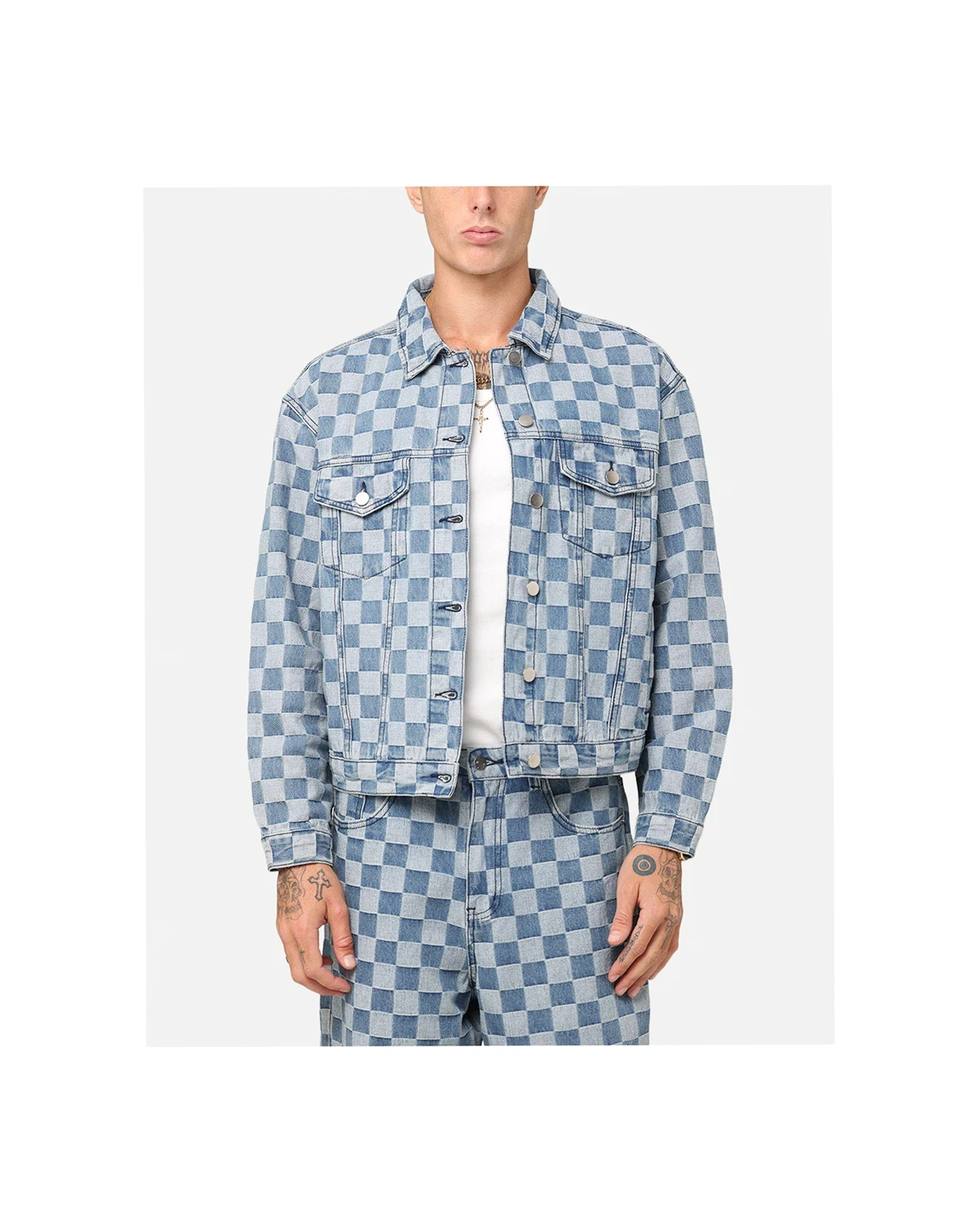 Men's Checker Board Trucker Jacket