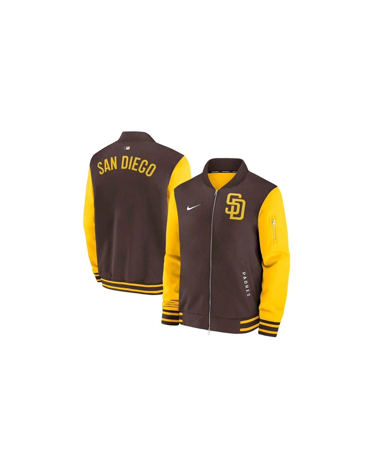 Men's Brown/Gold San Diego Padres Authentic Collection Dugout Full-Zip Bomber Jacket
