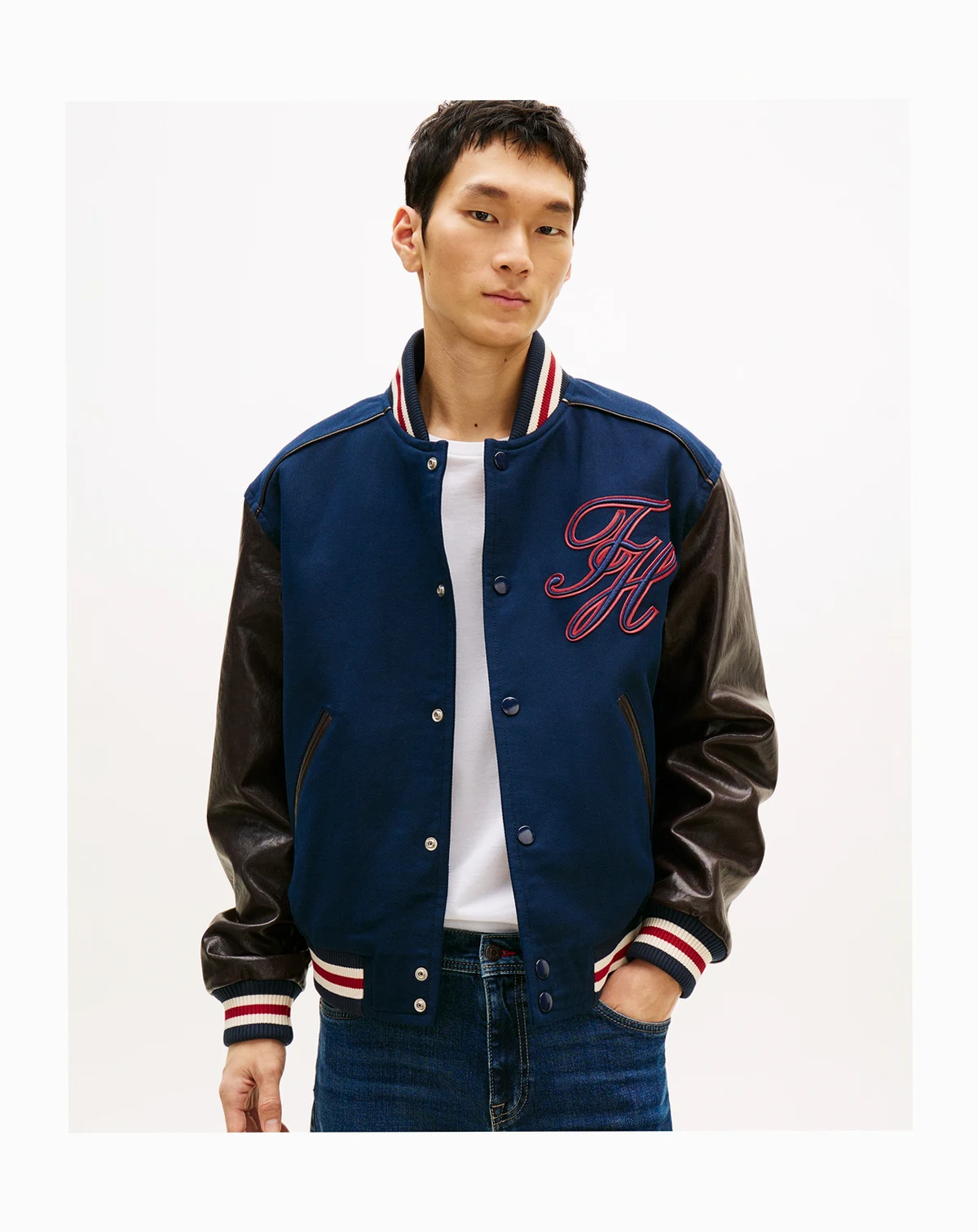 Men's Regular-Fit Leather Varsity Jacket