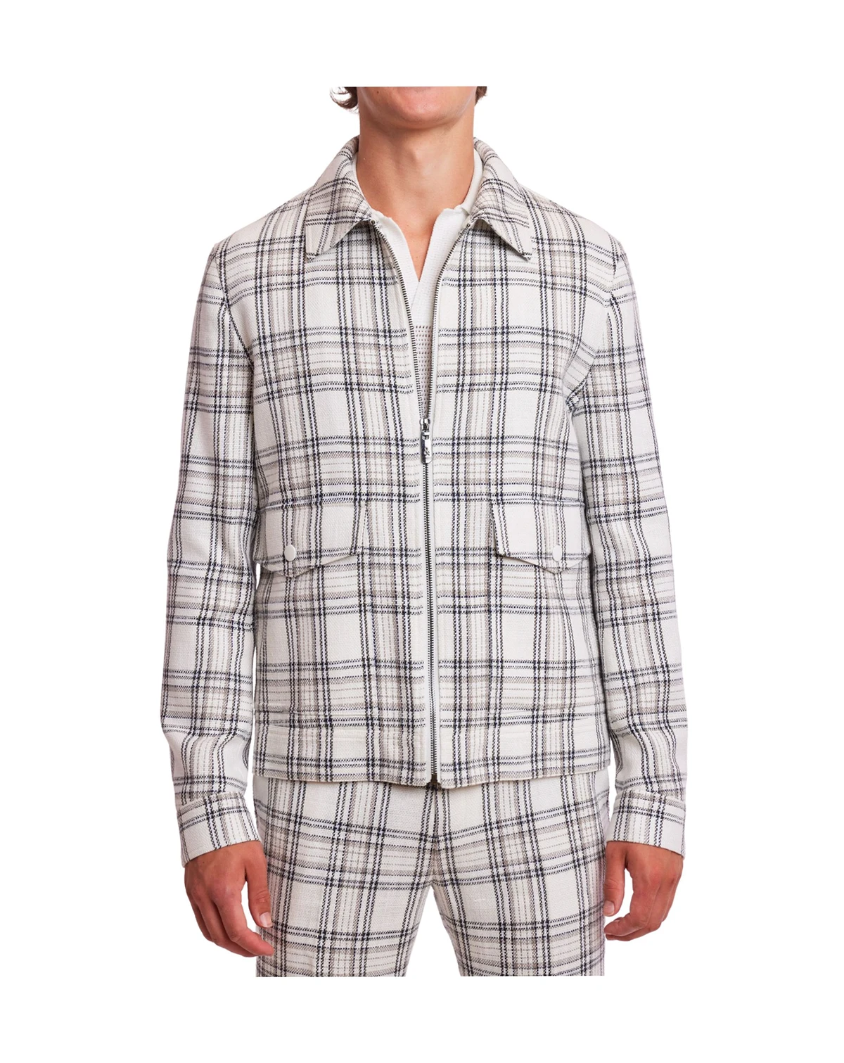 Men's Milo Slim Fit Long Sleeve Zip Front Plaid Bomber Jacket