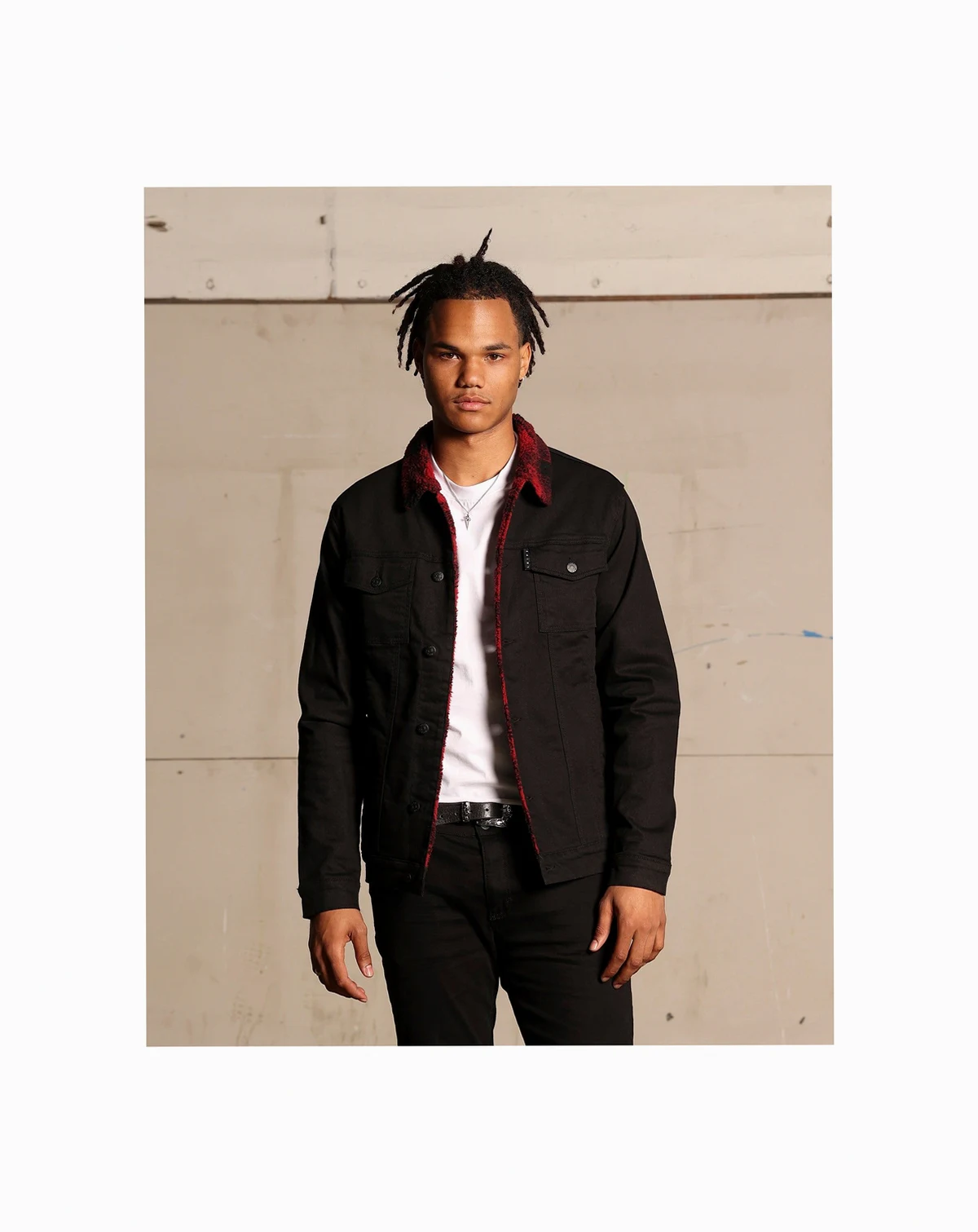 Big & Tall Tartan Faux Sherpa Denim Jacket