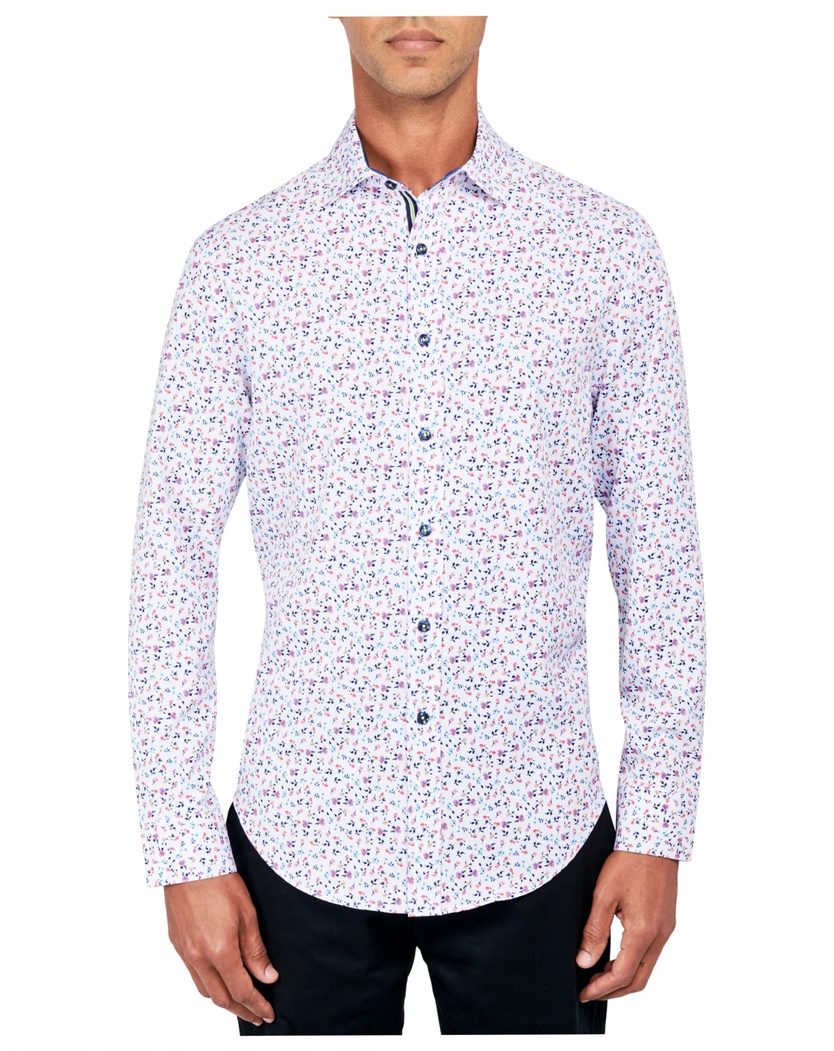 Men's Regular-Fit Non-Iron Performance Stretch Micro Flower-Print Button-Down Shirt