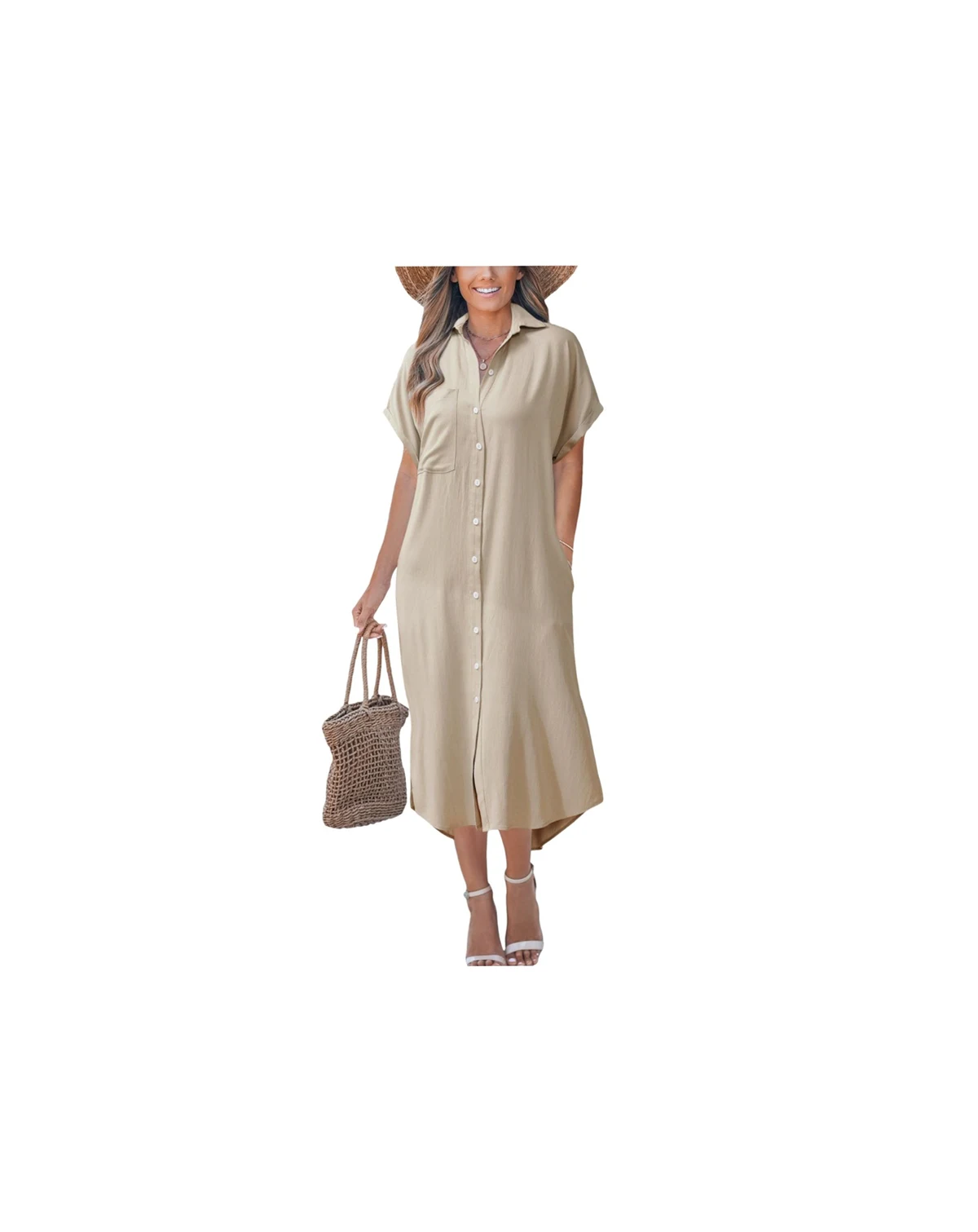 Women's Denim Short Sleeve Button Down Cover Up Dress