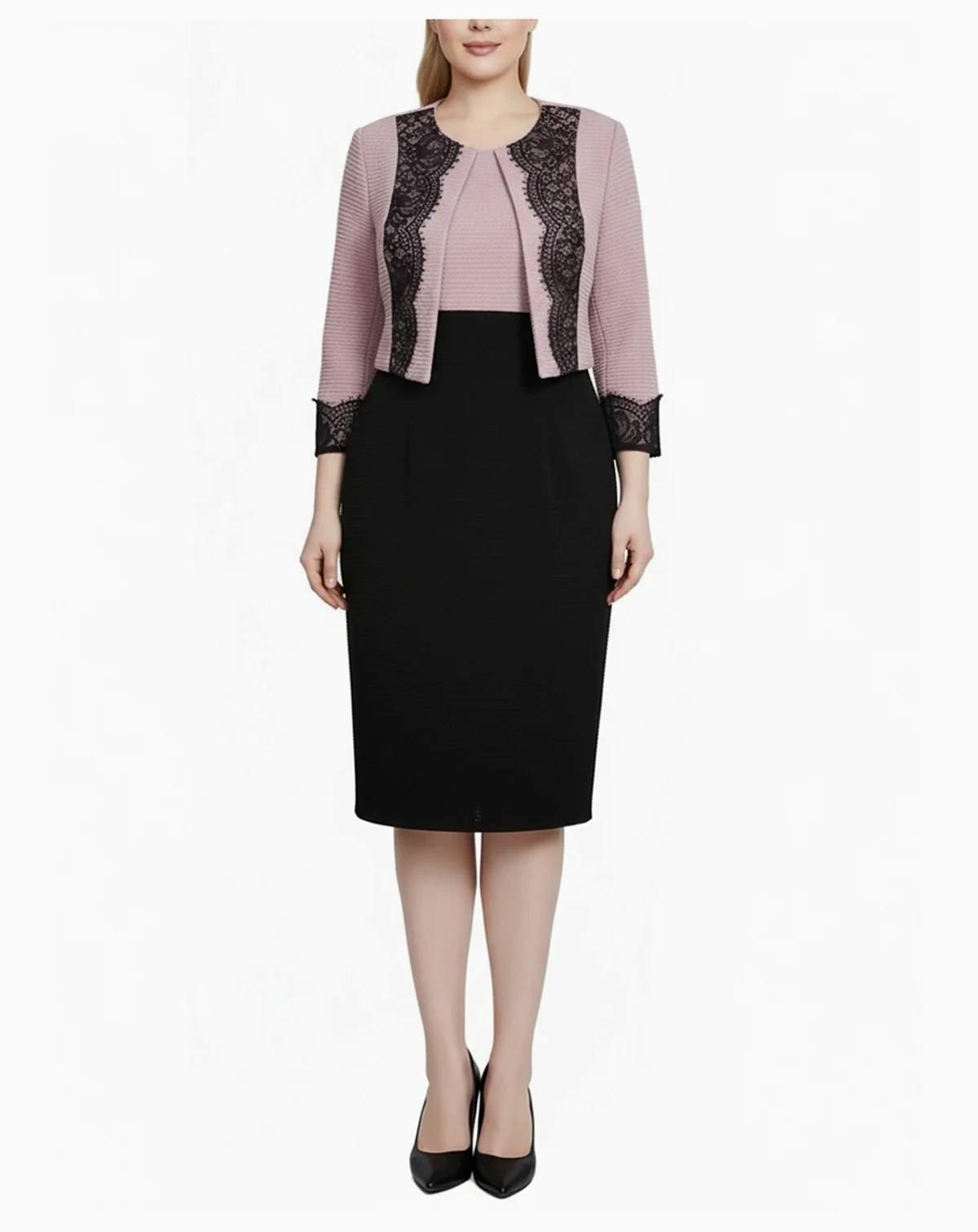 Women's Lace-Detail 2 Piece Textured Knit Dress Set