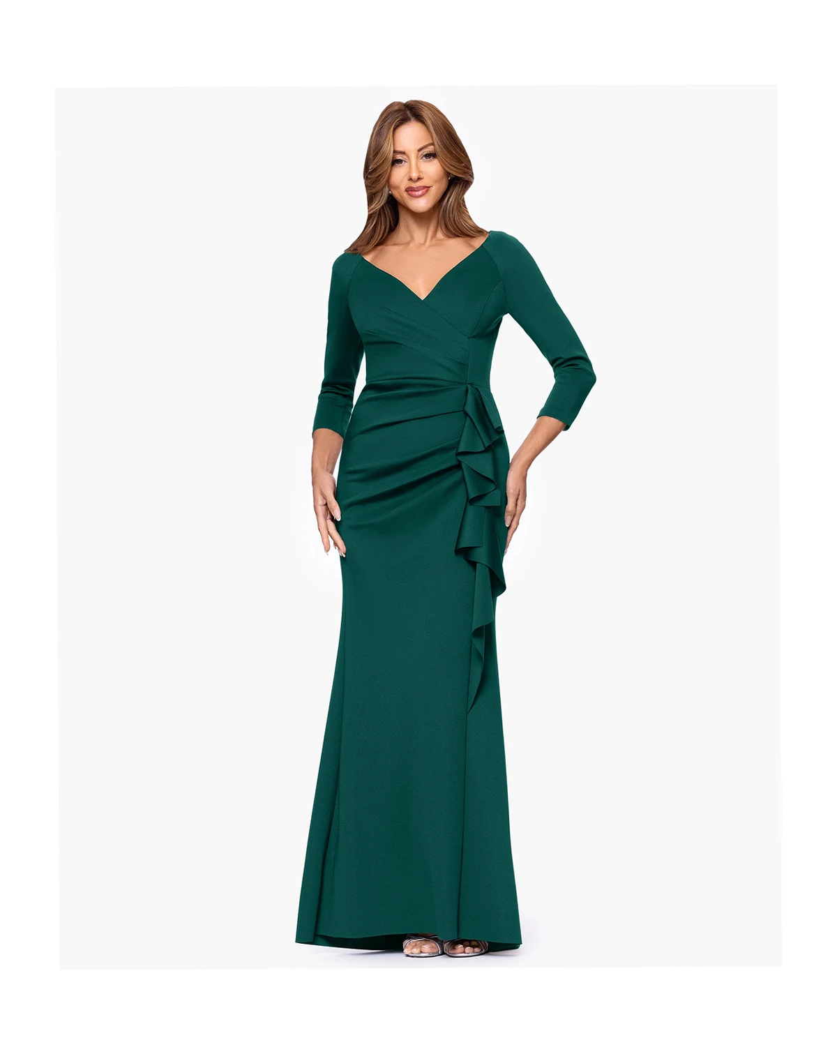 Women's 3/4-Sleeve Ruffle Long Dress