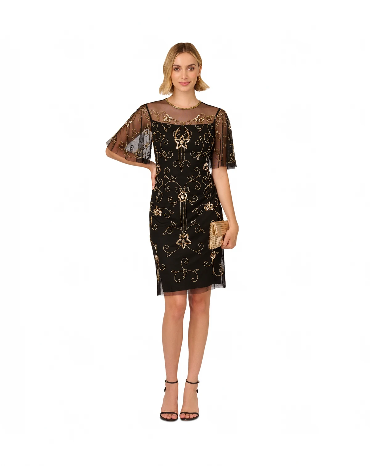 Women's Beaded Illusion-Neck Dress