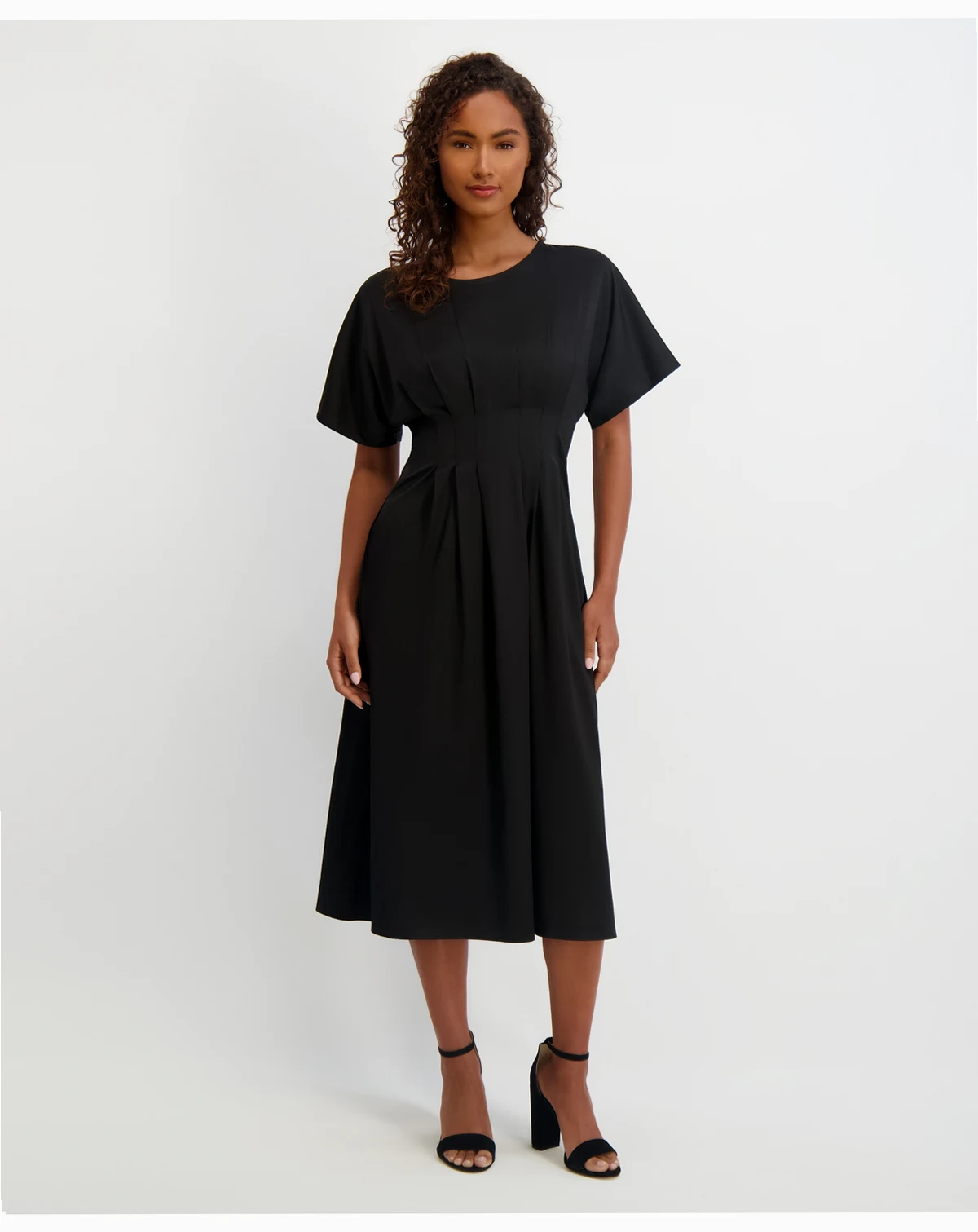 Women's Dolman-Sleeve Cinched-Waist Midi Dress