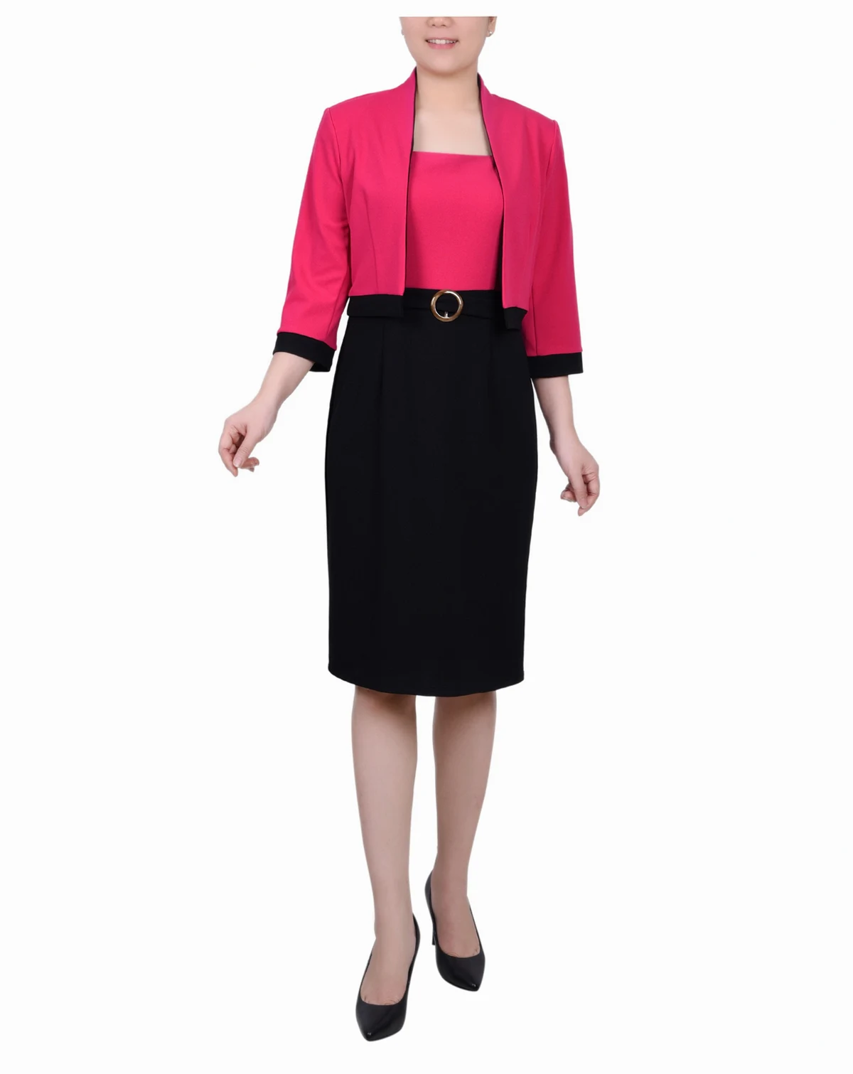 Women's 3/4 Sleeve Colorblocked Dress, 2 Piece Set