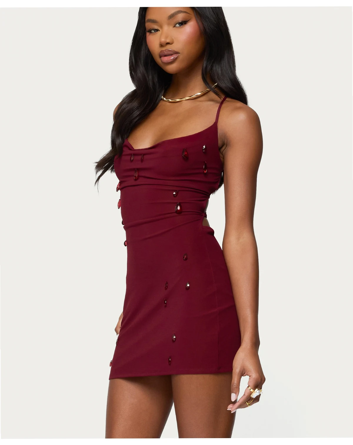 Women's Faux Crystal Backless Mesh Mini Dress