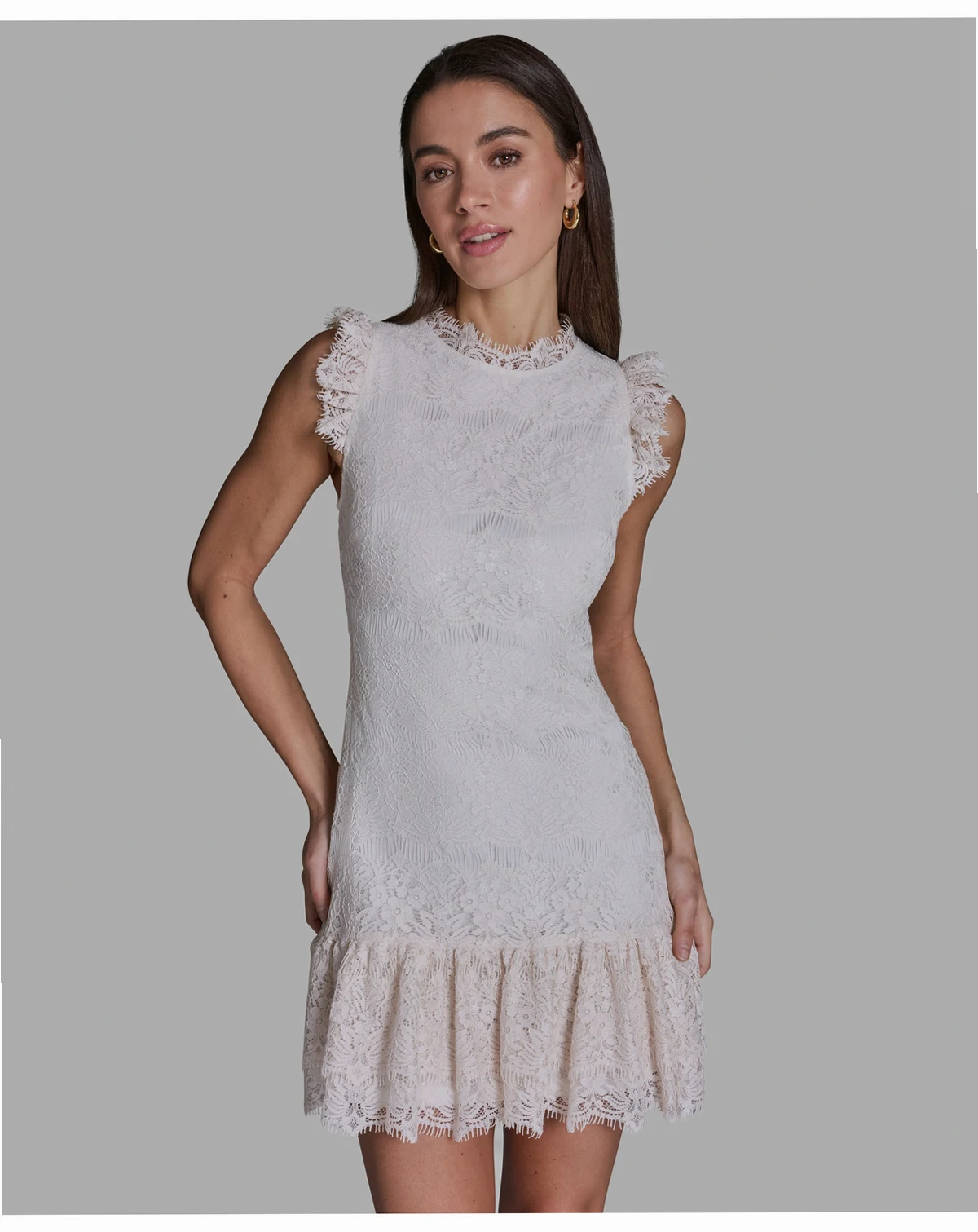 Women's Floral Lace Ruffle Hem Shift Dress