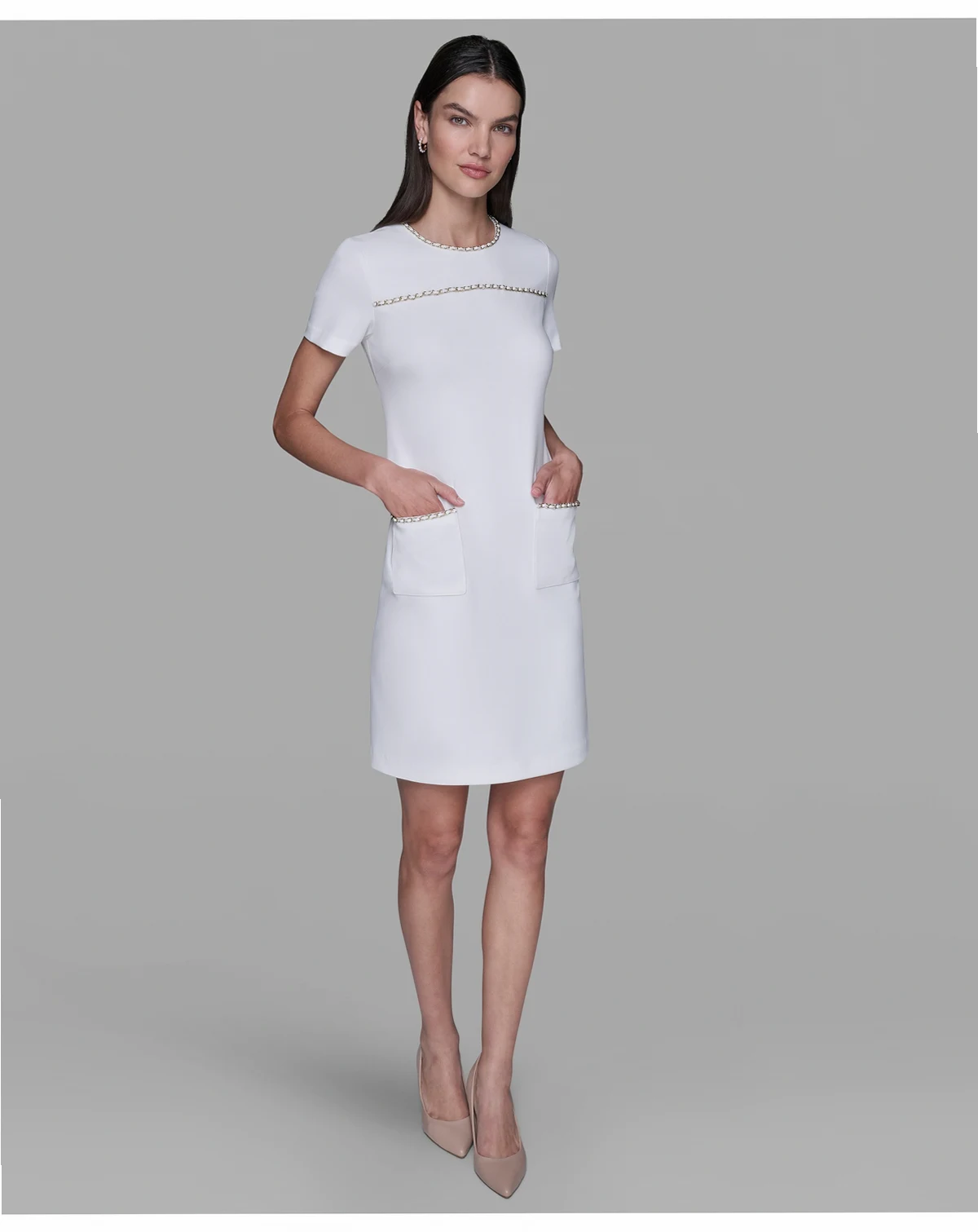 Women's Crew Neck Chain Detail Shift Dress