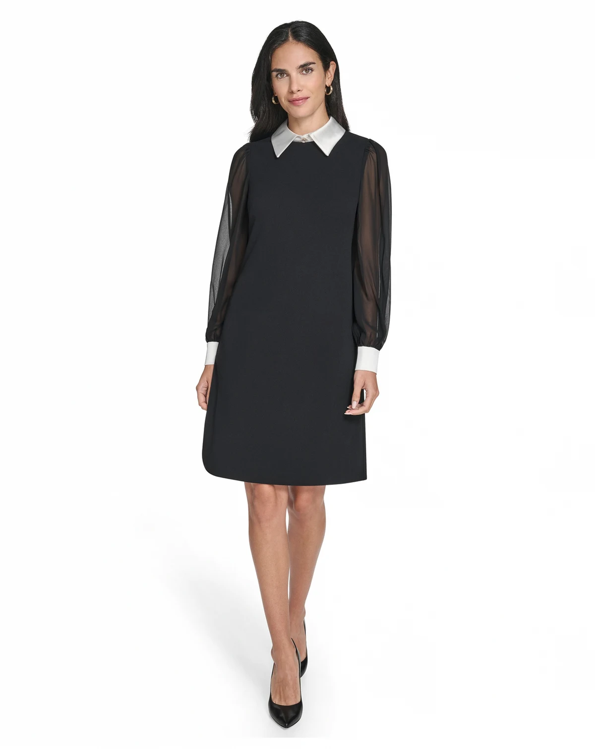 Women's Combo Bishop Sleeve Shirt Collar with Bow Sheath Dress