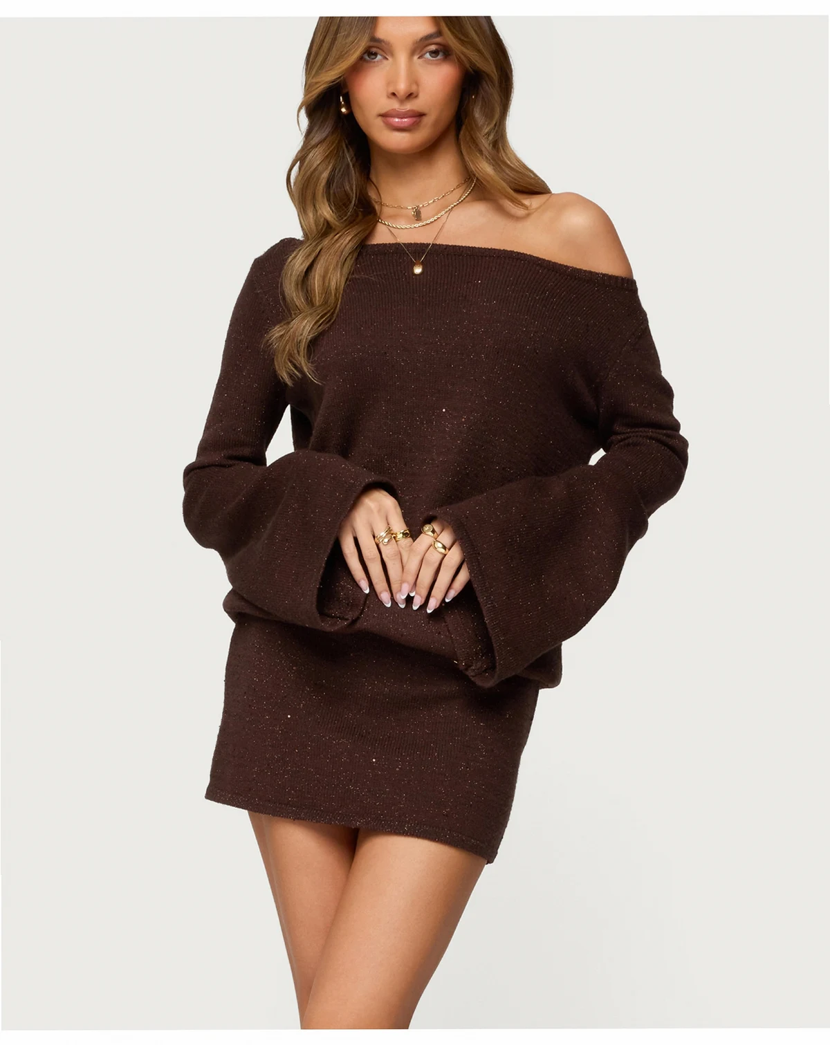 Women's One Shoulder Sequin Knit Mini Dress