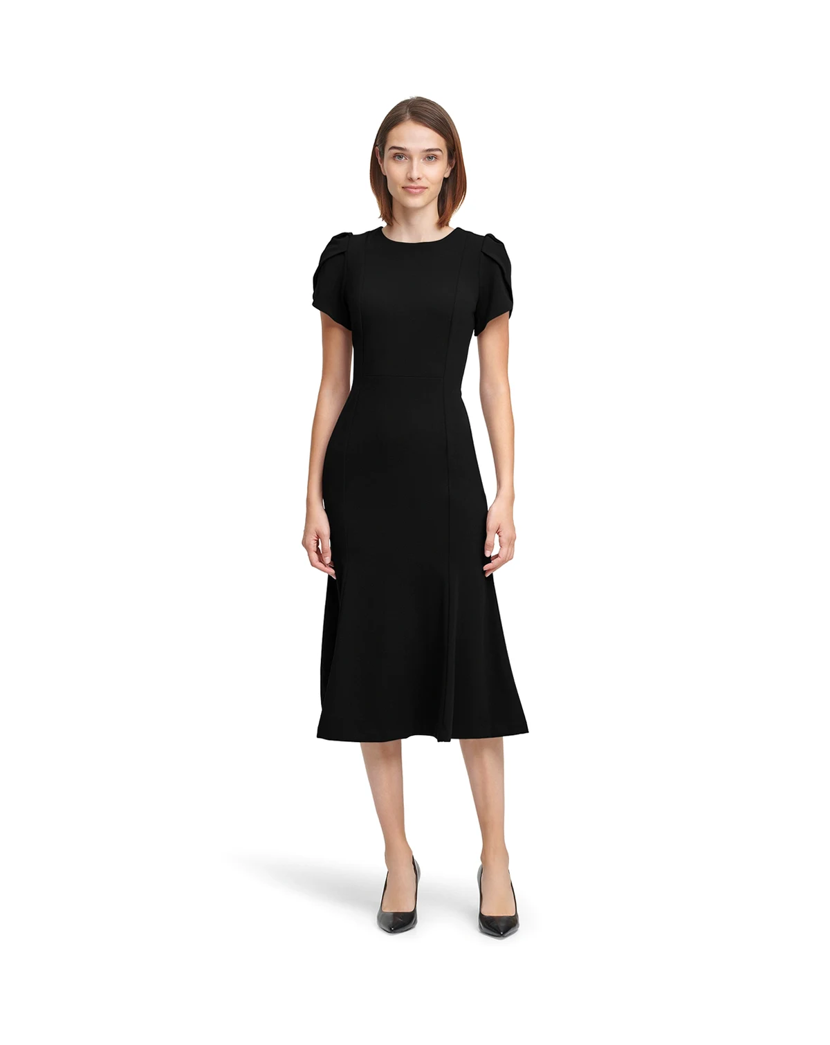 Women's Crew Neck Short-Sleeve Midi Dress