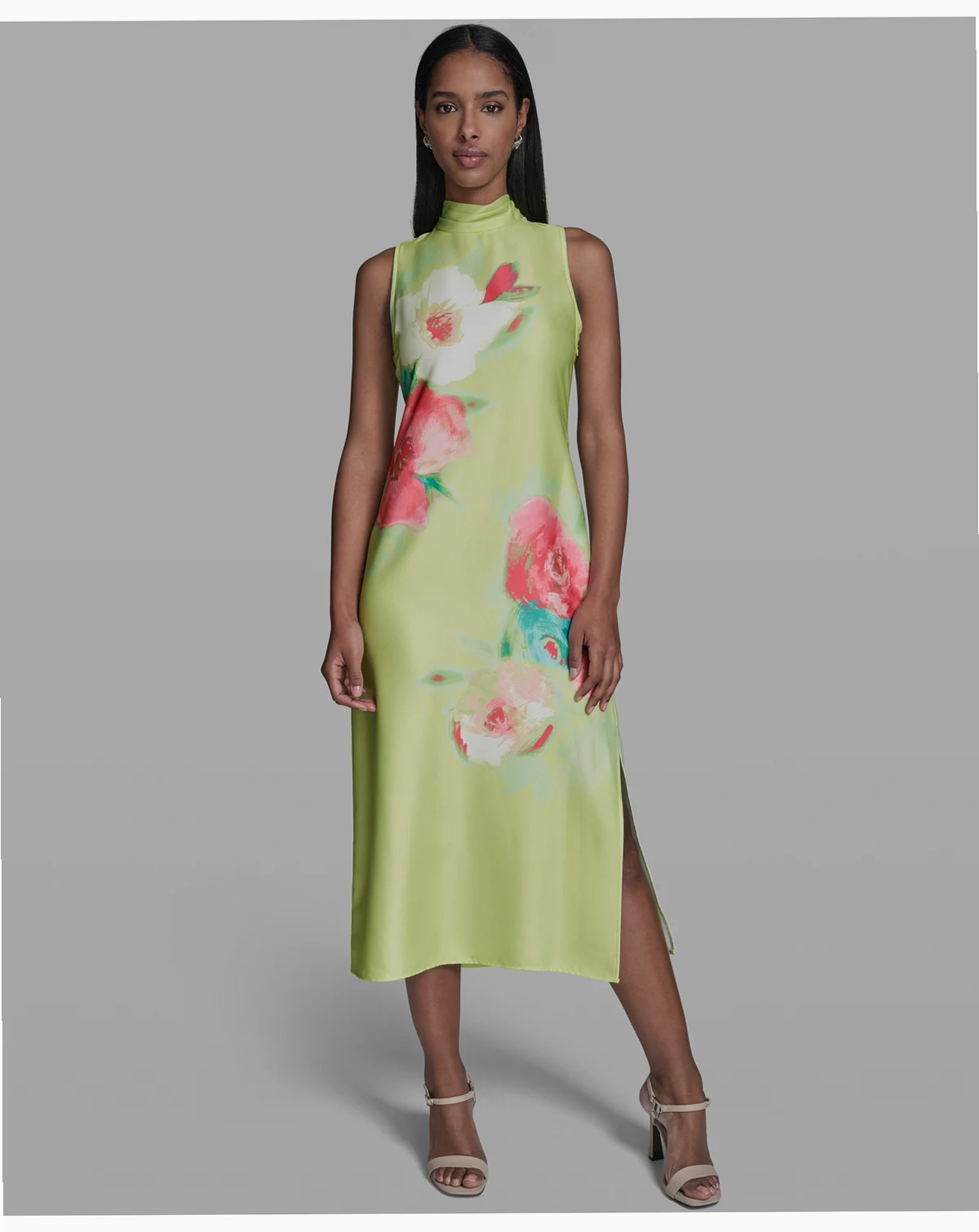 Women's Floral Printed Mock Neck Midi Dress