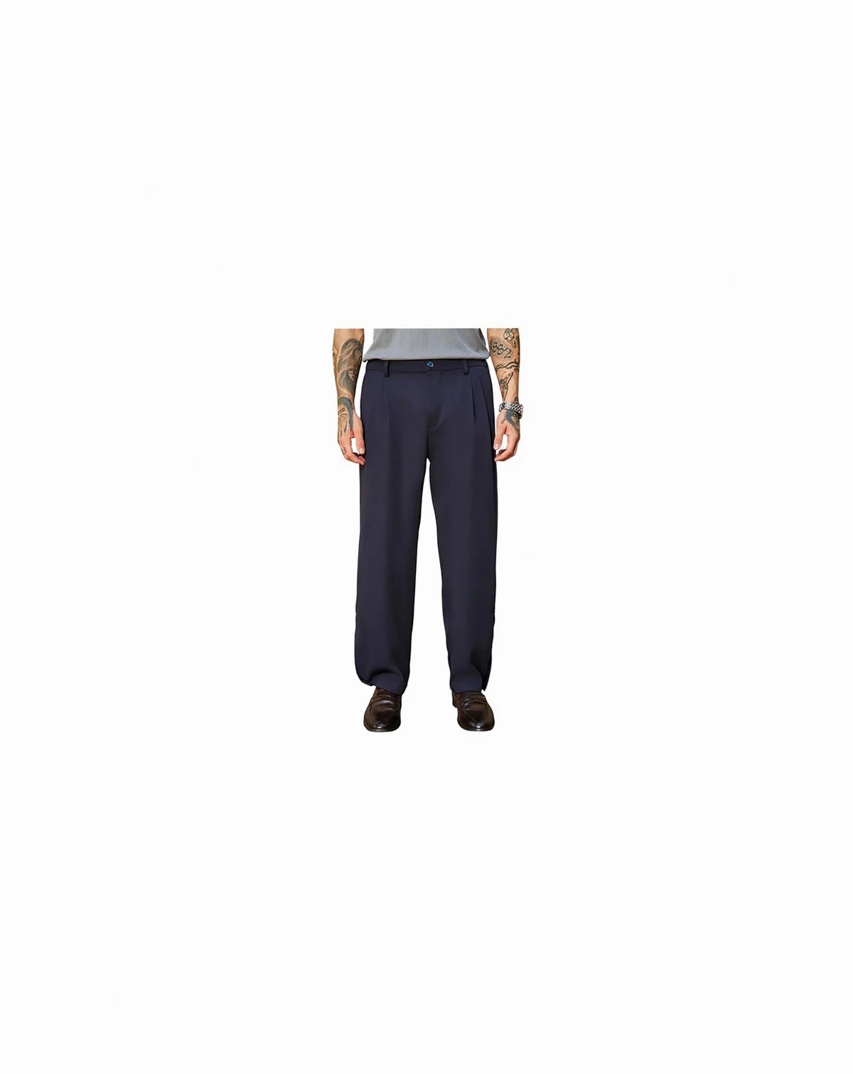 Men's Midnight Black Straight-Cuffed Pleated Trousers