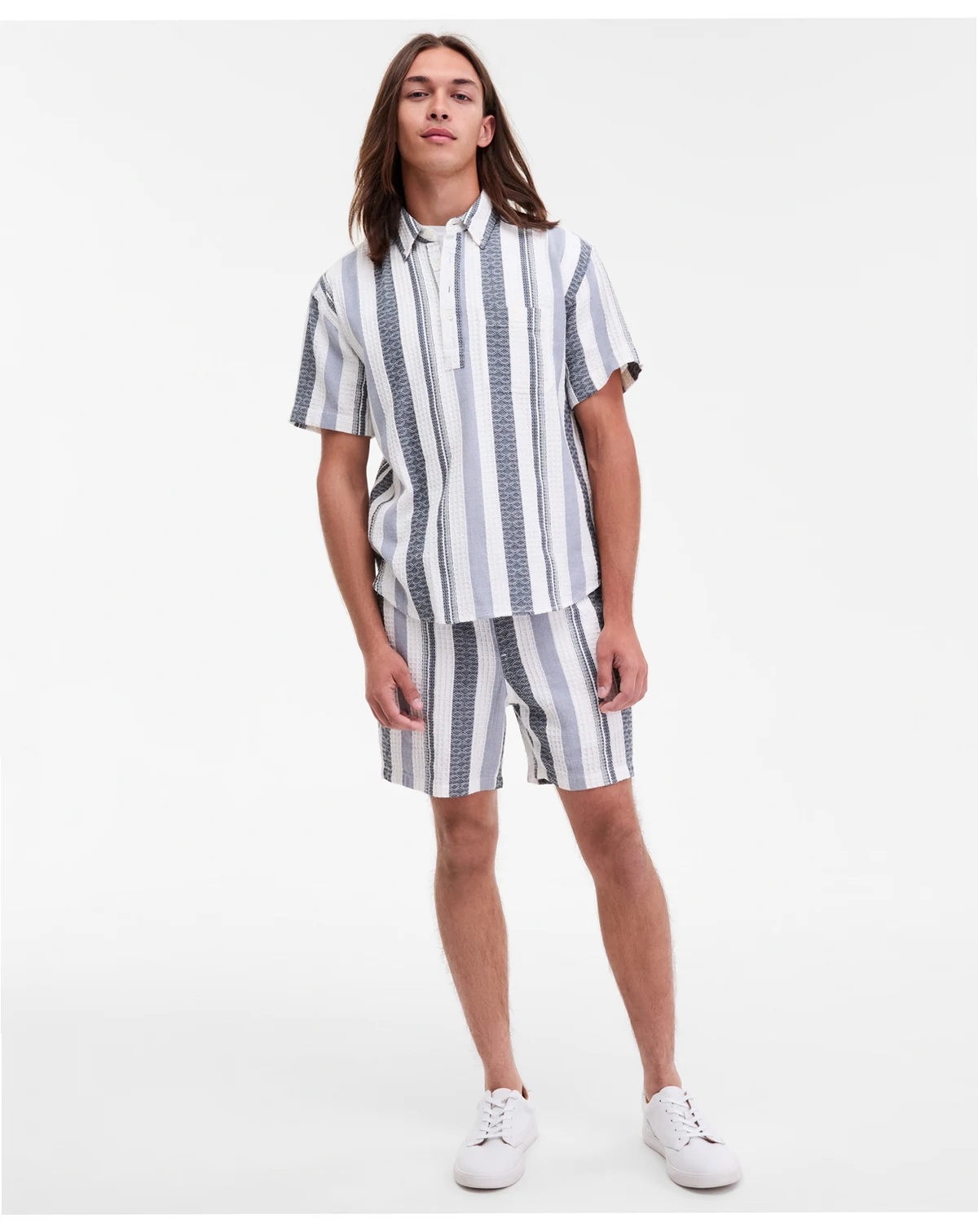 Men's Short-Sleeve Textured Striped Popover Shirt, Macy's Exclusive