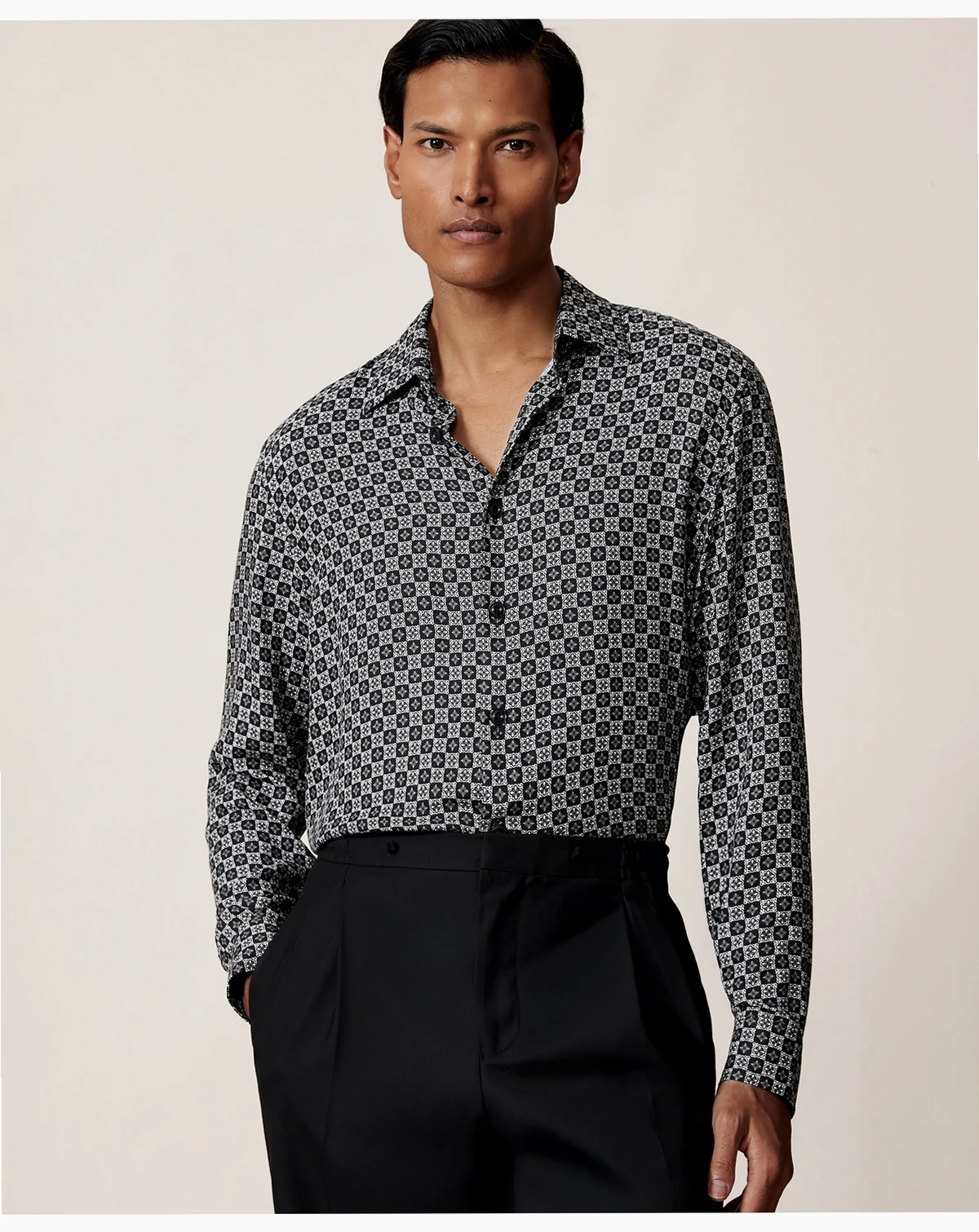 Men's Medallion-Print Long-Sleeve Shirt