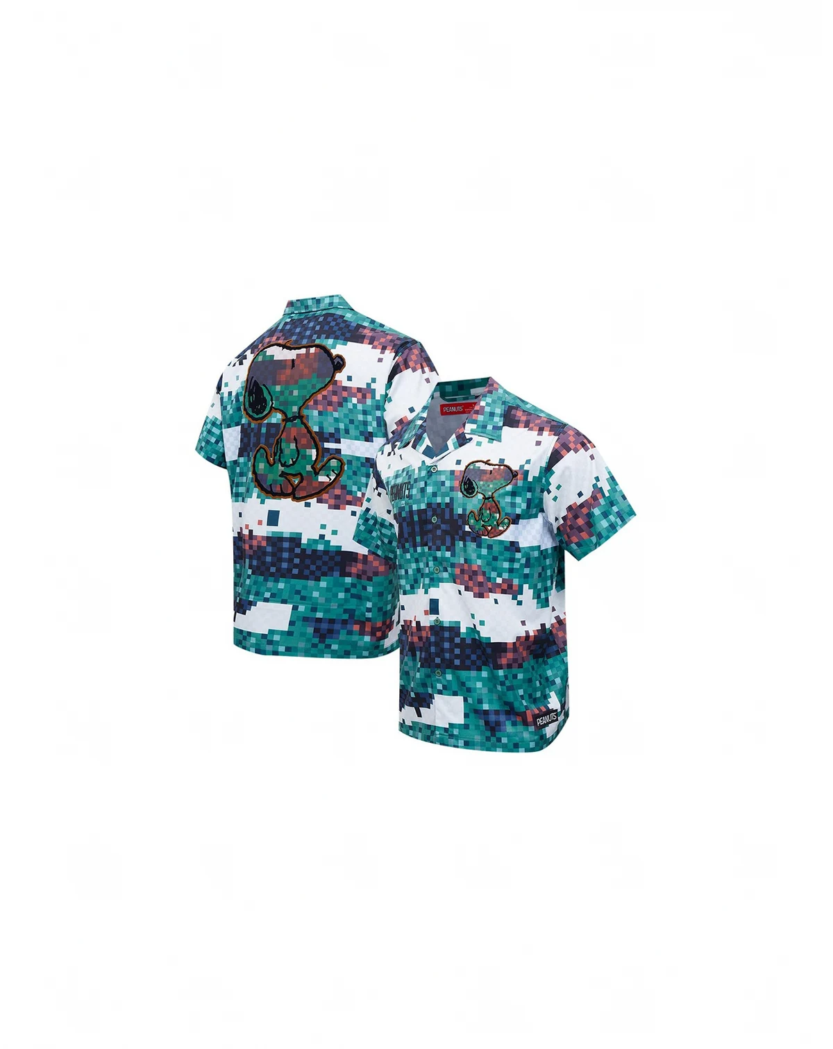 Men's Green Peanuts Snoopy Pixel Camo Button-Up Shirt