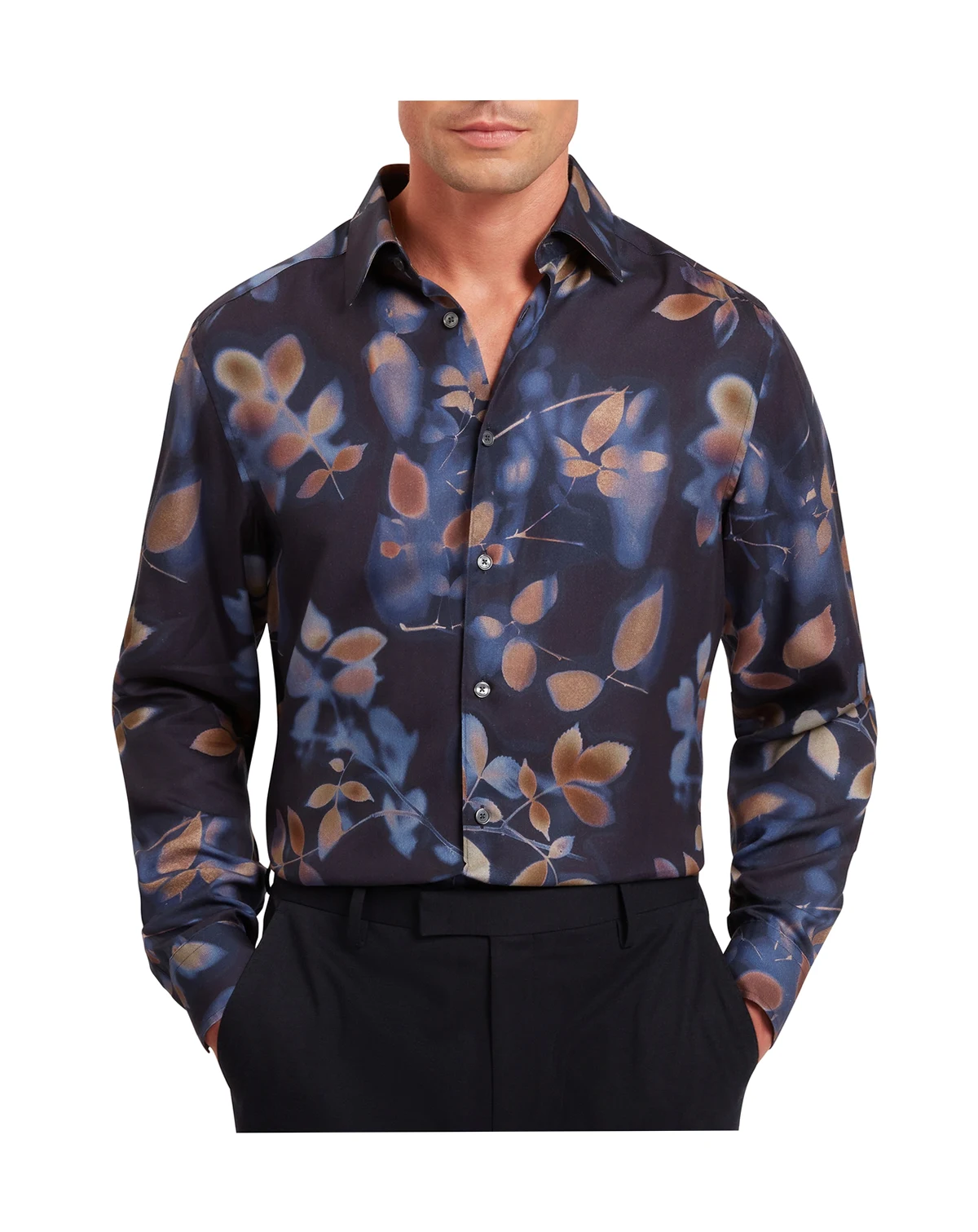 Kalmill Regular Fit Leaf Shadow Print Long-Sleeve Shirt