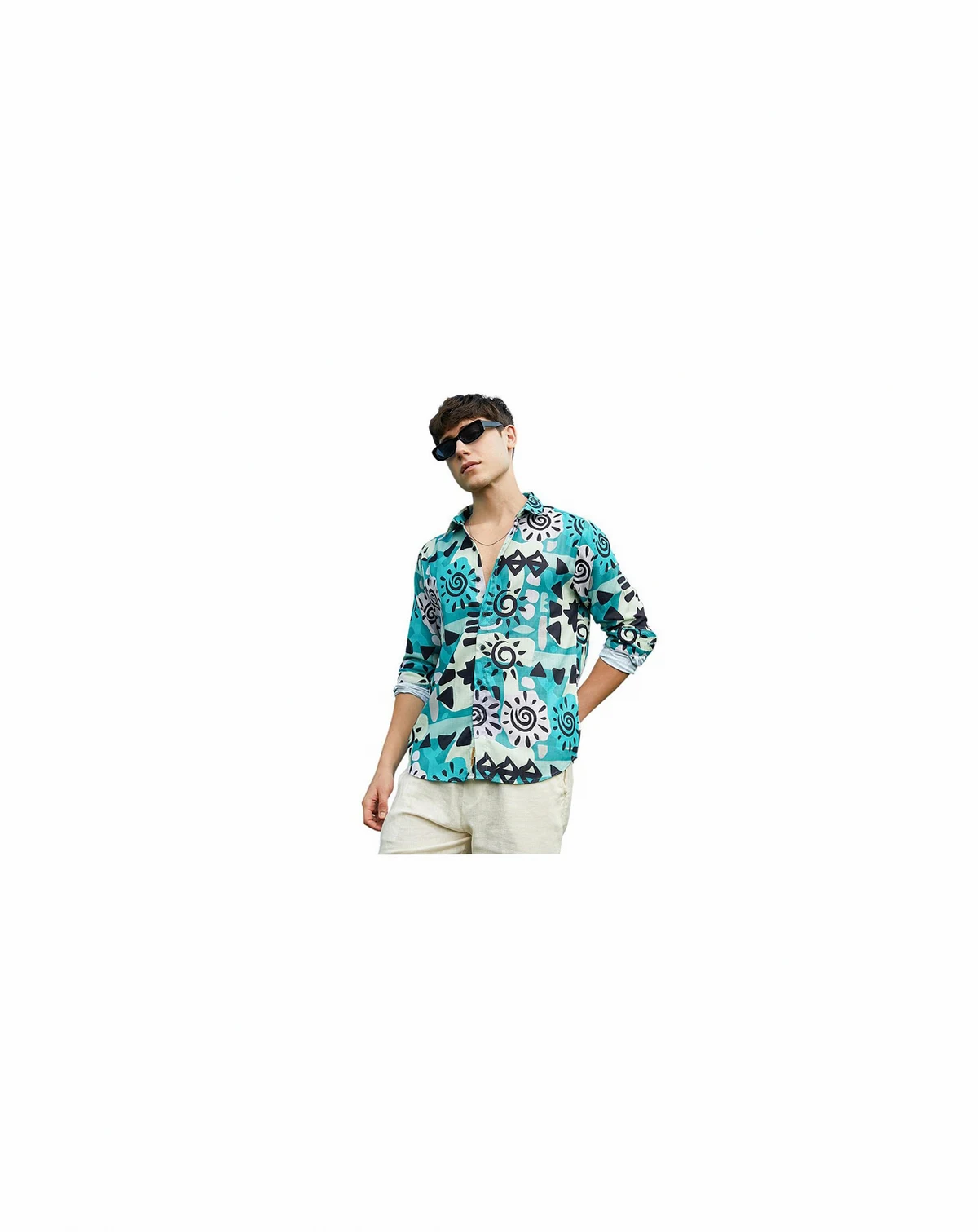 Men's Sea Green Abstract Imprint Shirt