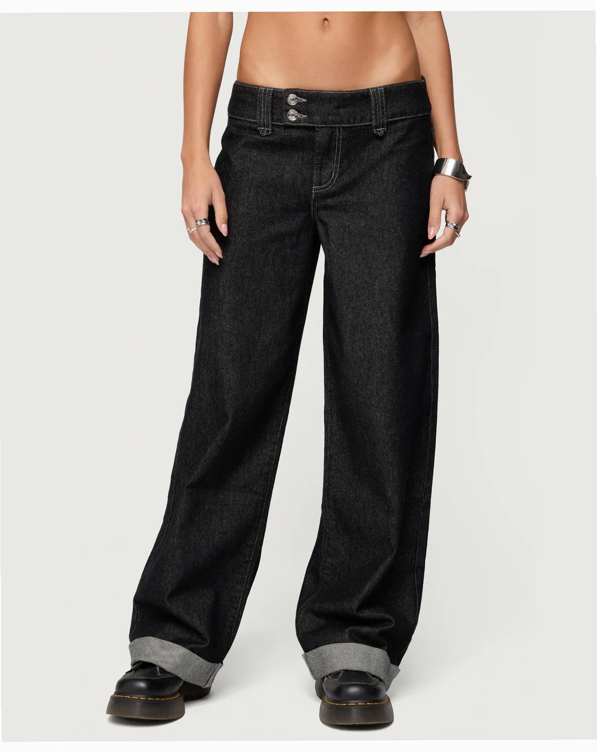 Women's Cuffed Low Rise Straight Leg Jeans