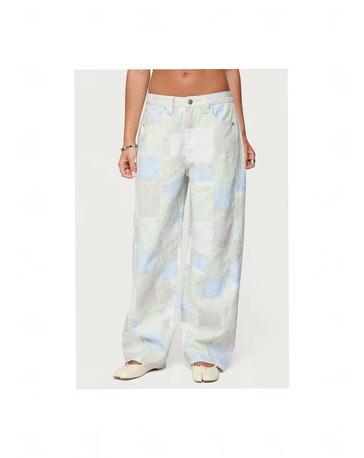 Women's Patchwork Low Rise Baggy Jeans