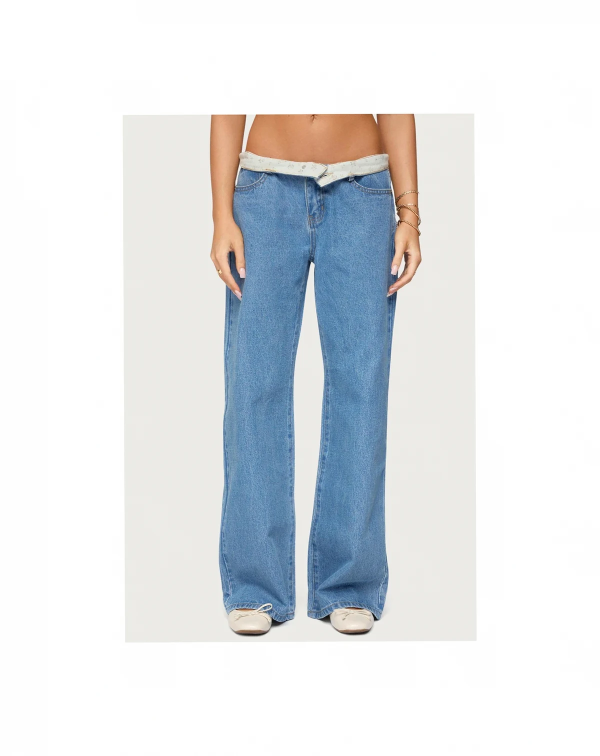 Women's Floral Foldover Low Rise Jeans