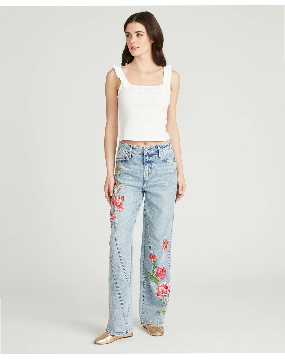Women's Ira Twirly Tulips Mid Rise Jeans