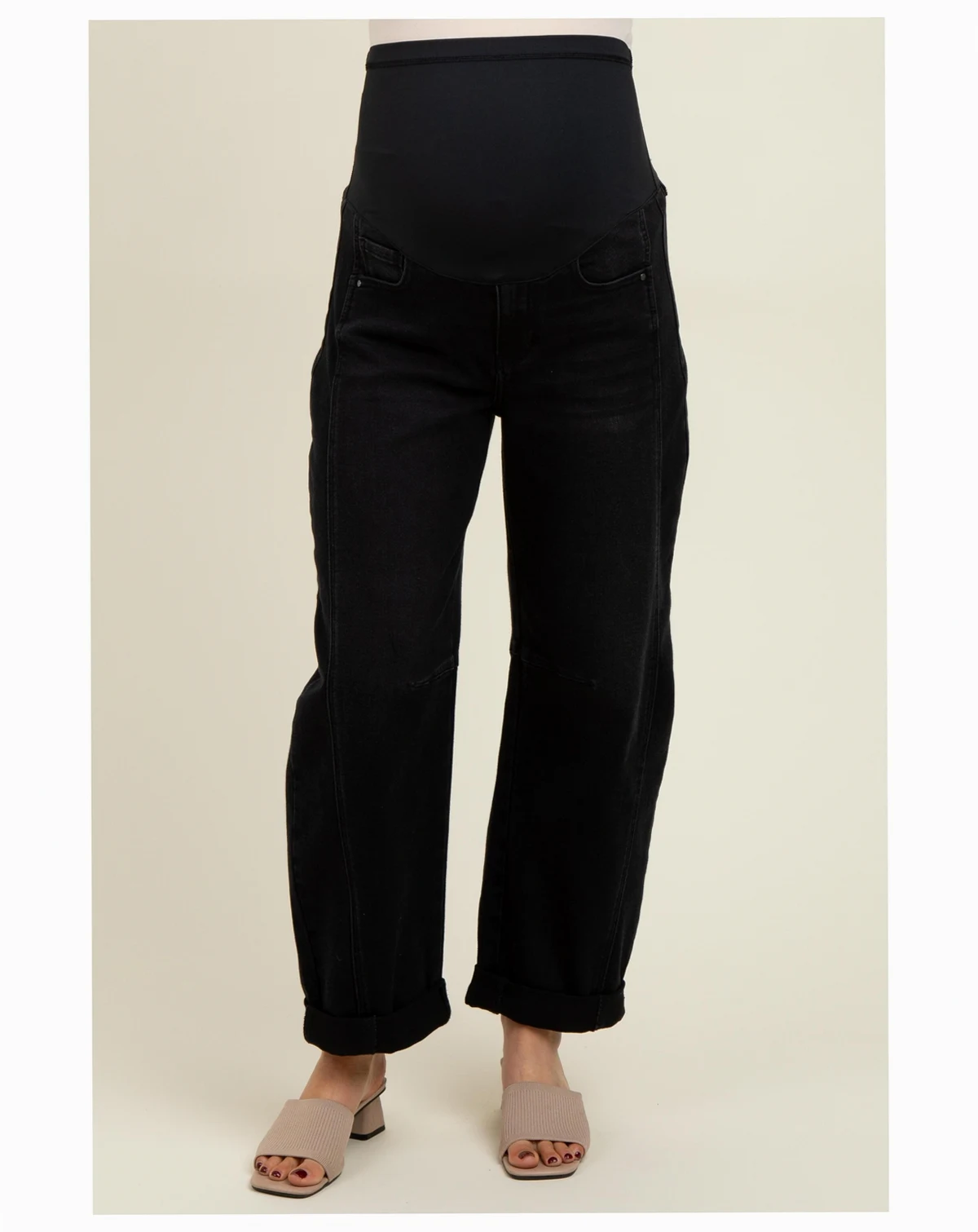 Maternity Black Rolled Cuff Barrel Leg Jeans