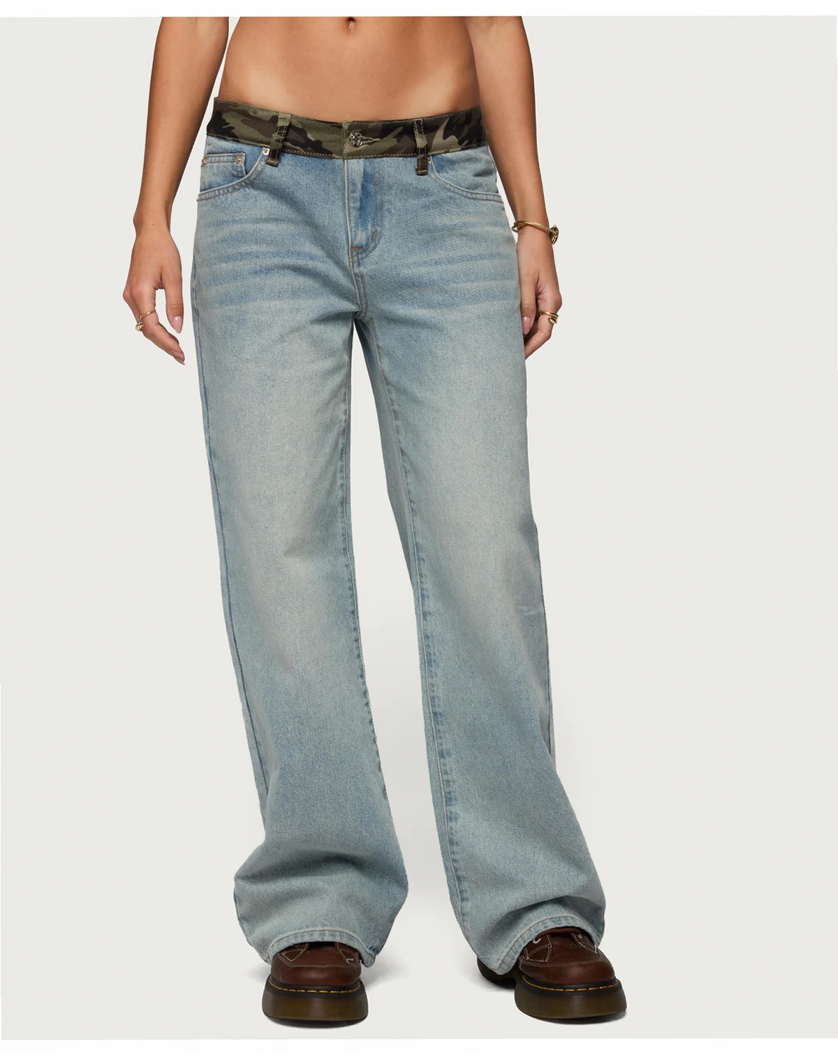 Women's Camo Waist Low Rise Baggy Jeans