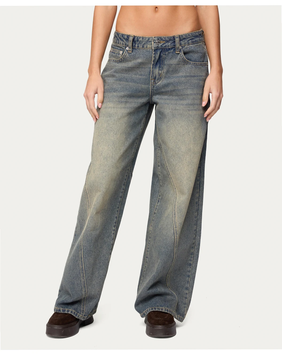 Women's Vintage Washed Low Rise Baggy Jeans