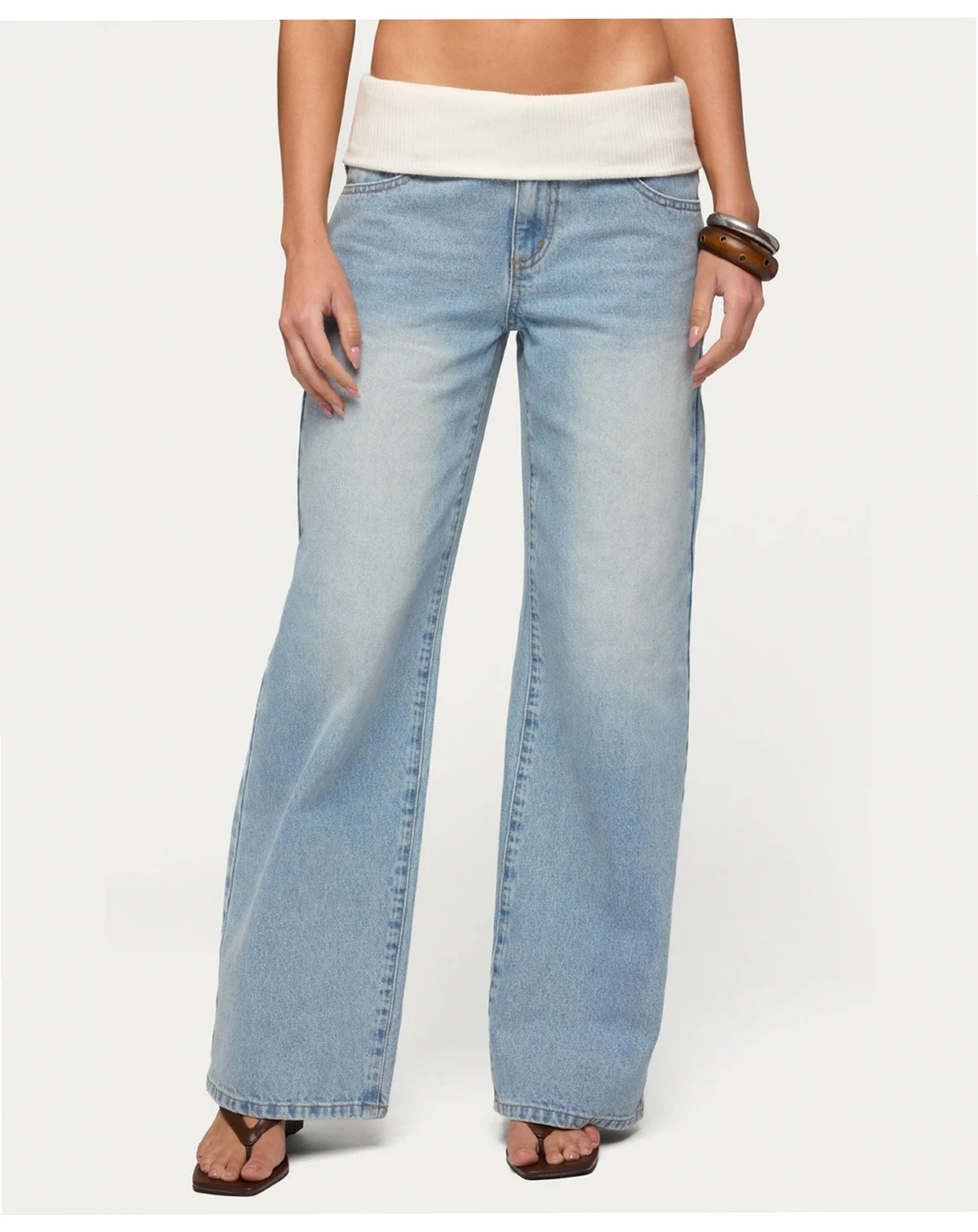 Women's Knit Foldover Low Rise Baggy Jeans